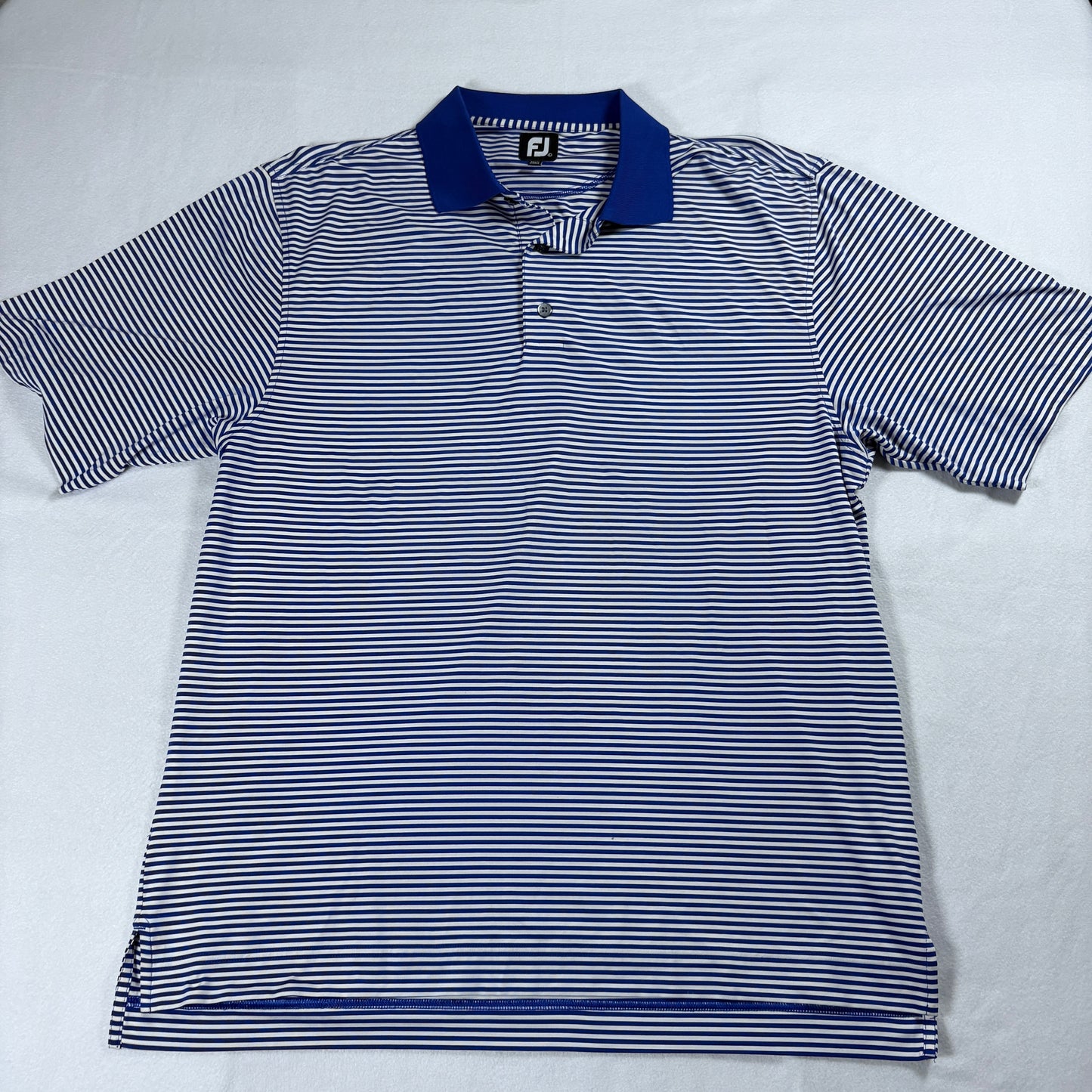 FootJoy Polo Shirt Mens L Blue White Striped Golf Performance Athletic Top Tee