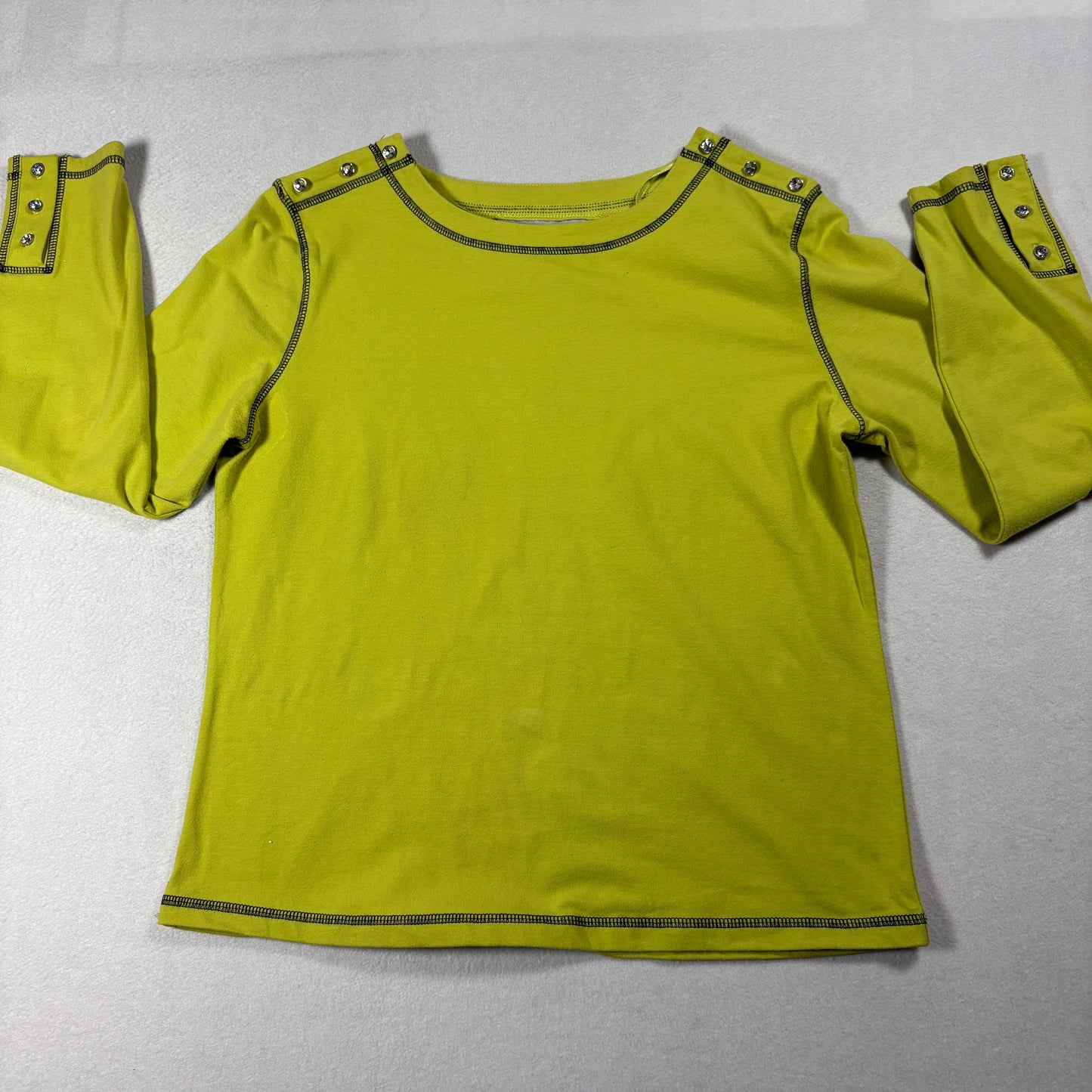 Sag Harbor Sport Green Studded Top Womens S Long Sleeve Stretch Casual Tee