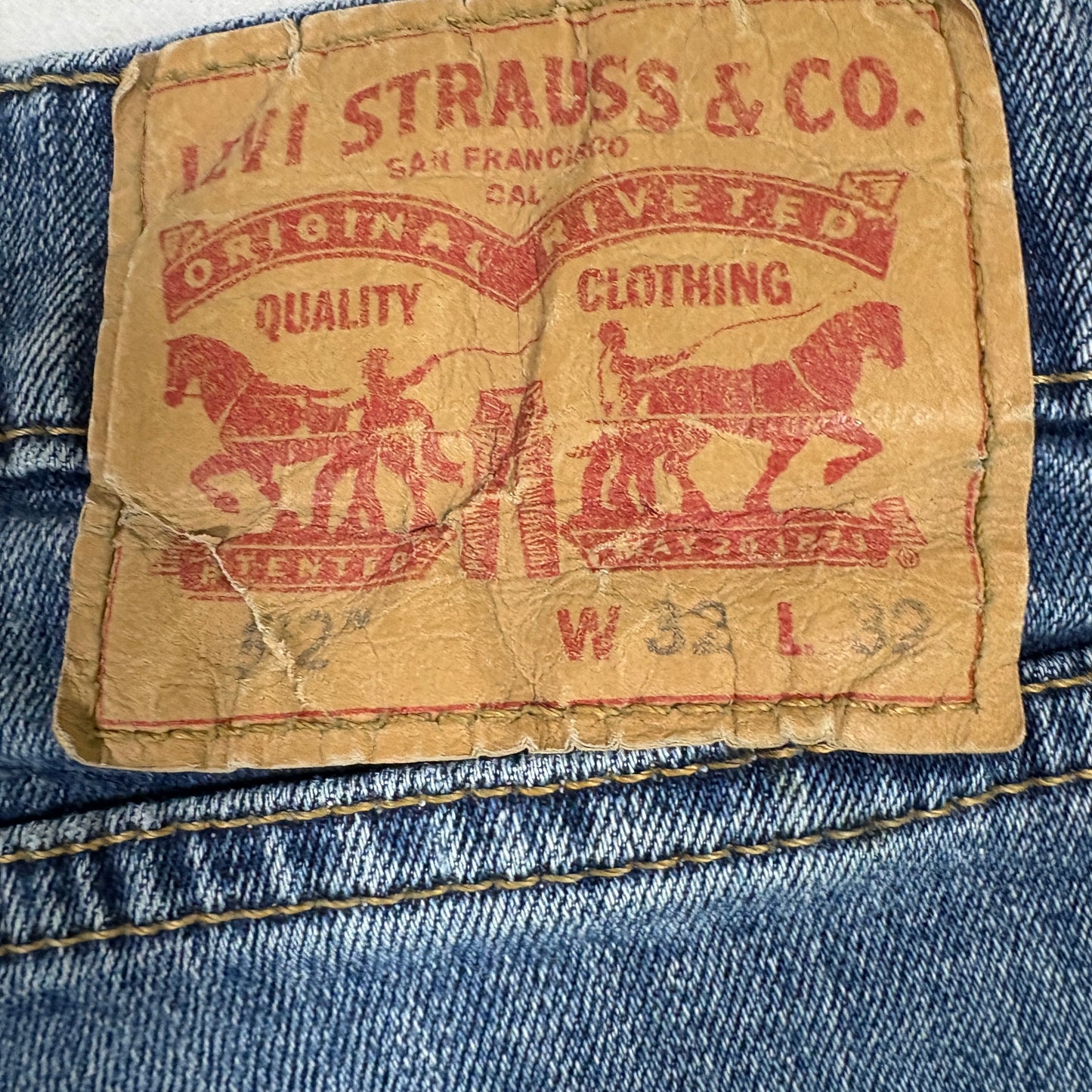 Levis mens 32x32 jeans blue denim straight leg performance stretch distressed