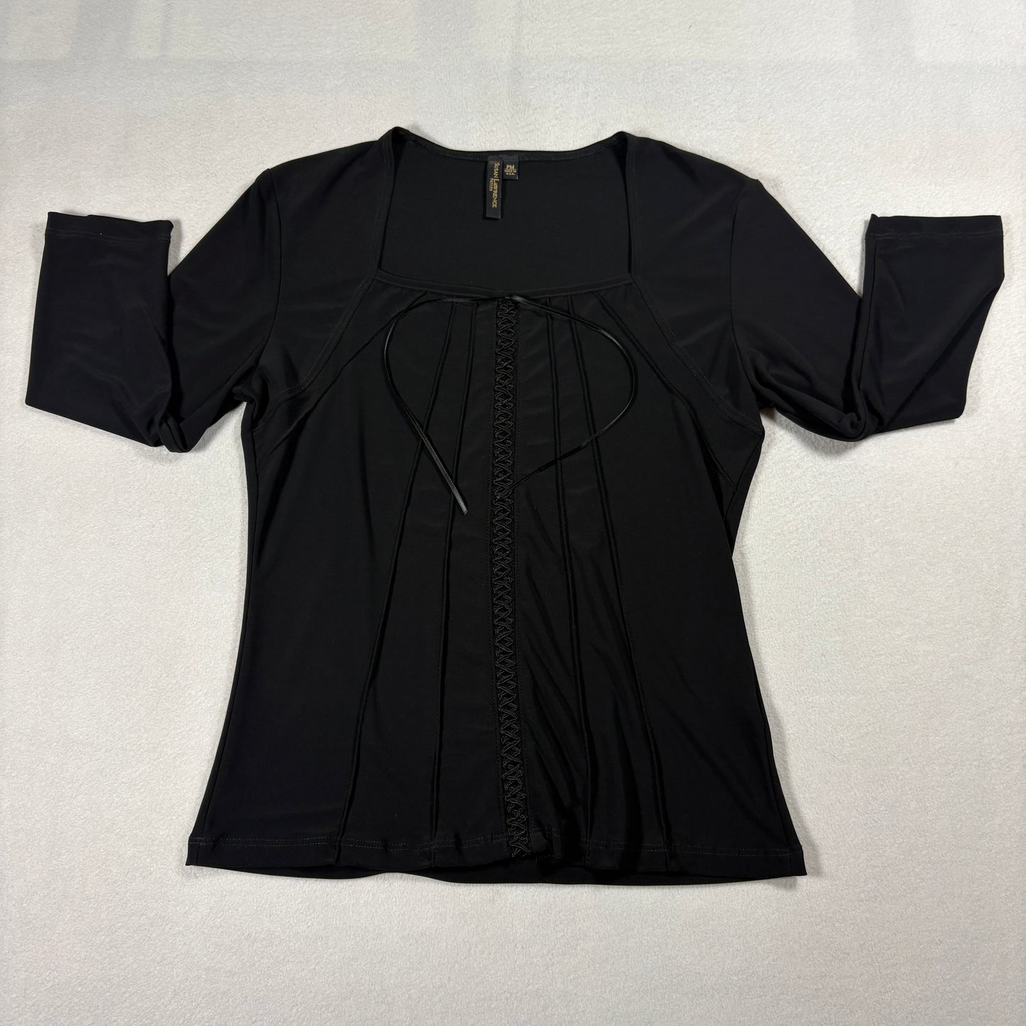 Susan Lawrence Black Stretch Top Womens Petite Medium Gothic Y2K Lace Up