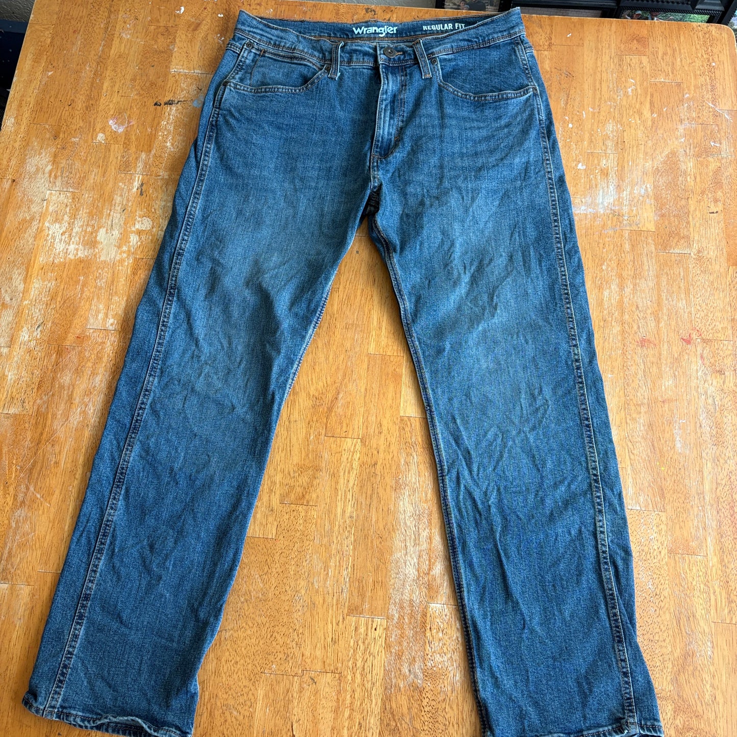 Wrangler Regular Fit Jeans Mens 32x29 Blue Straight Leg Stretch Denim Pants