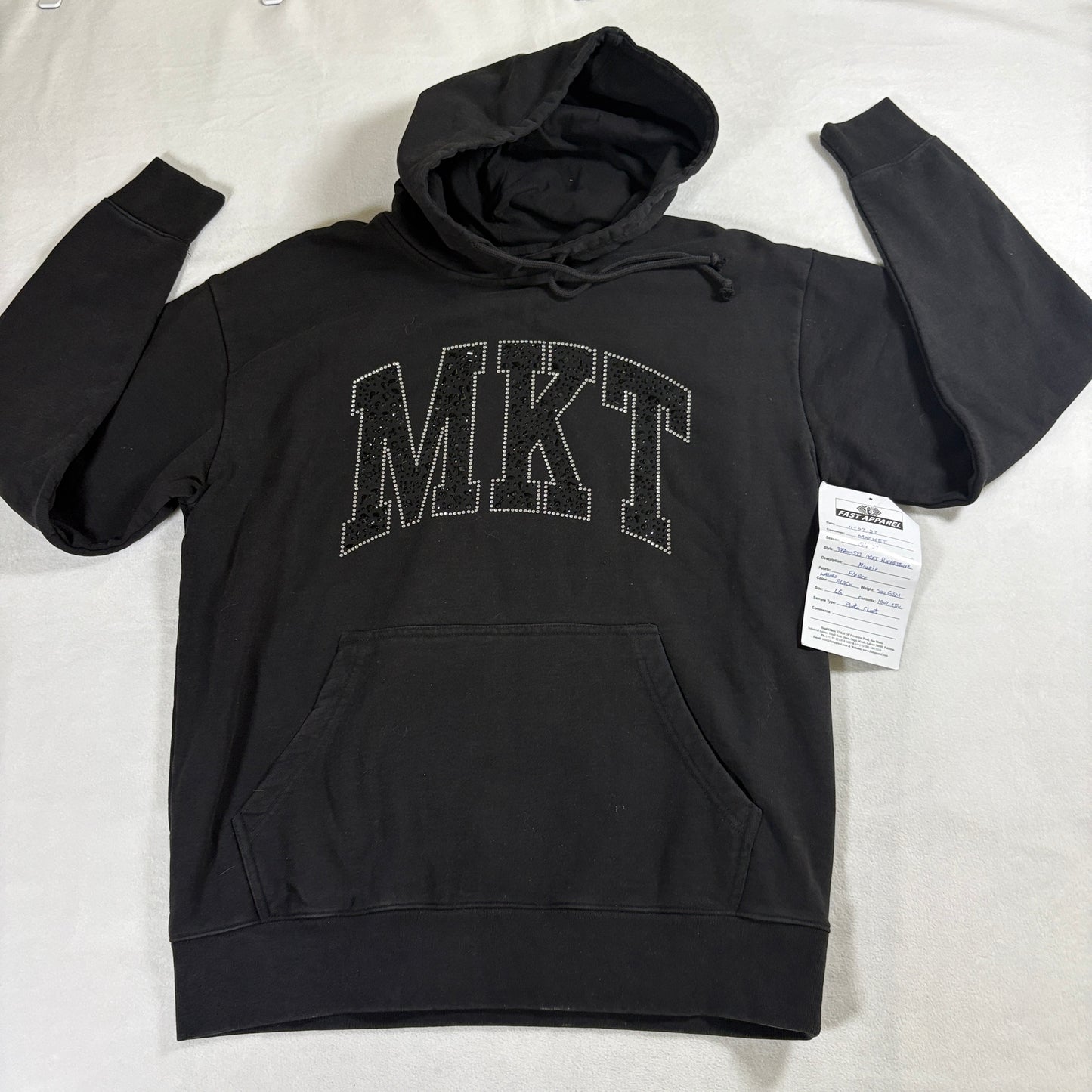 Market MKT Rhinestone Hoodie Mens L Black Pullover Streetwear Graphic Logo