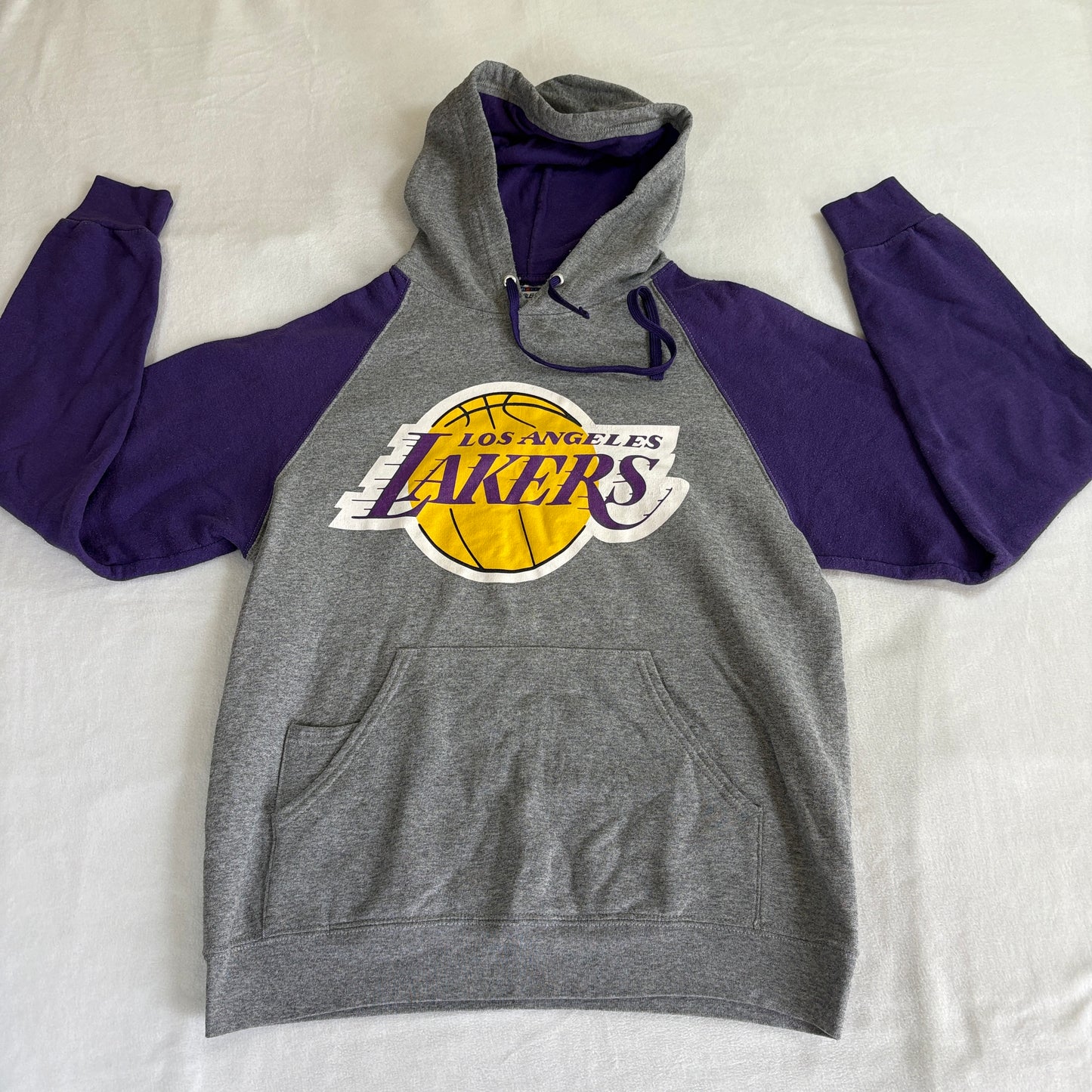 Los Angeles Lakers Hoodie Mens M Gray Purple NBA Basketball Logo Jerzees