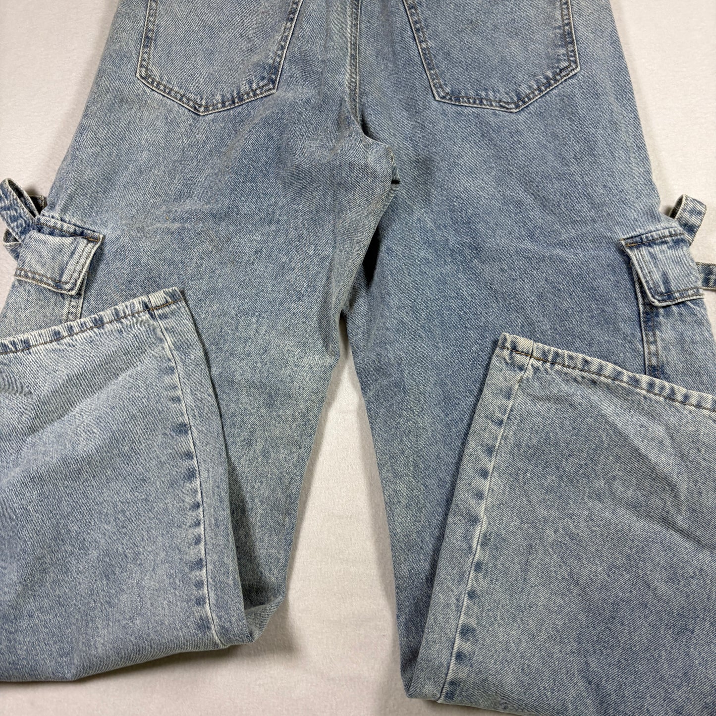 Forever 21 Womens Jeans 29 Y2K Baggy Cargo Bow Tie Flare Denim Grunge Distressed