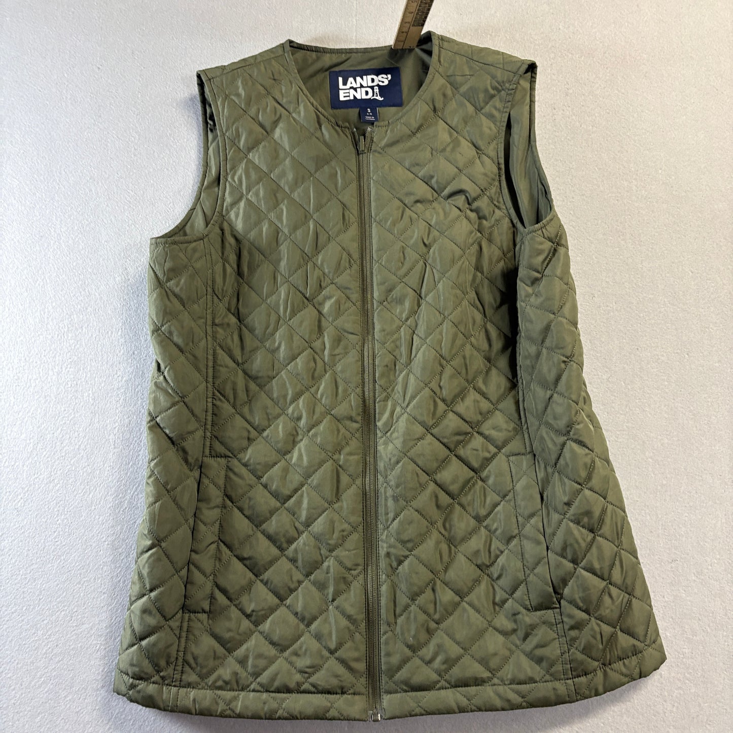 Lands' End Quilted Puffer Vest Olive Green Utility Outdoor Womens S Fits Like SM