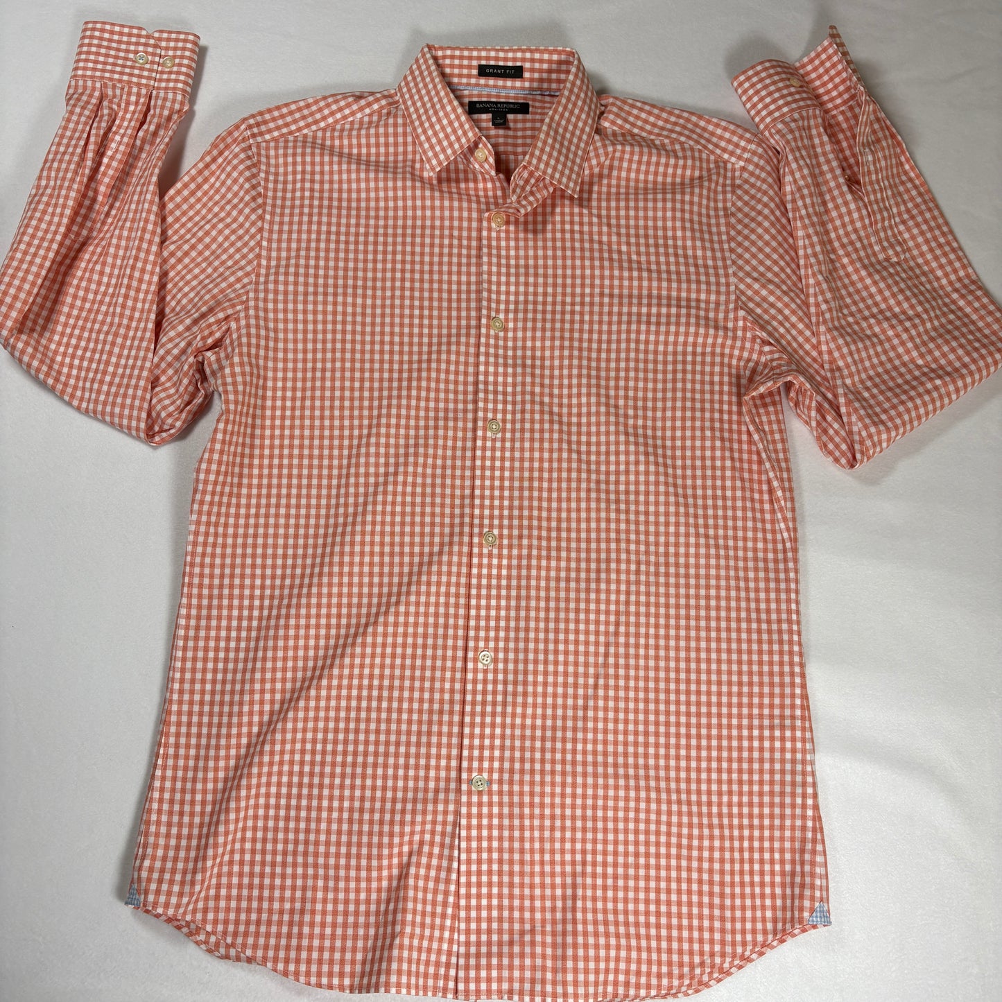 Banana Republic Shirt Grant Fit Large Orange White Gingham Check Button Down