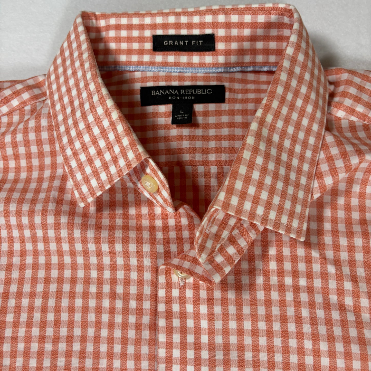 Banana Republic Shirt Grant Fit Large Orange White Gingham Check Button Down