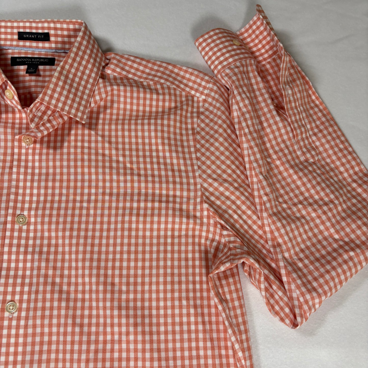 Banana Republic Shirt Grant Fit Large Orange White Gingham Check Button Down