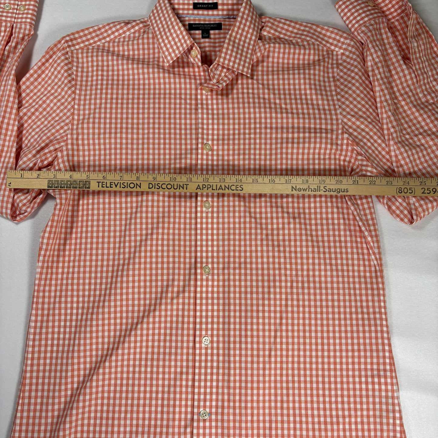 Banana Republic Shirt Grant Fit Large Orange White Gingham Check Button Down
