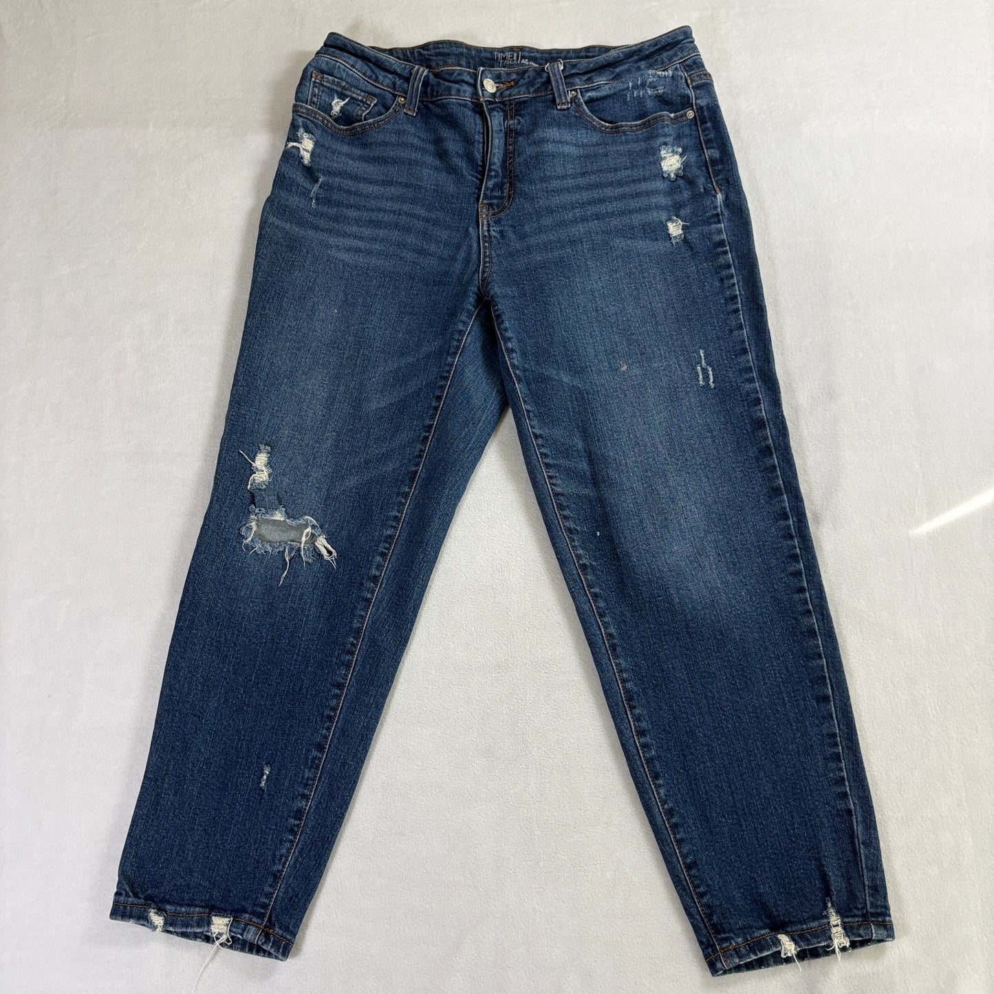 Time and Tru Womens 12 Mid Rise Distressed Skinny Jeans Stretch Blue Denim