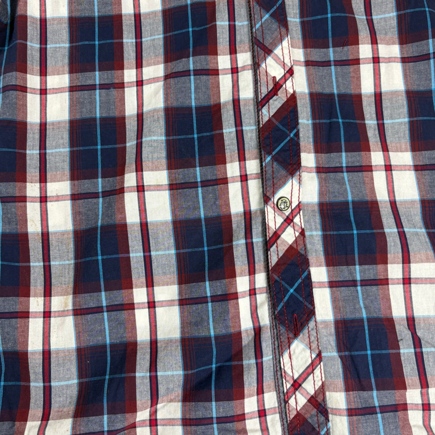 Buffalo David Bitton Shirt Large Red Blue Plaid Short Sleeve Western Pearl Snap