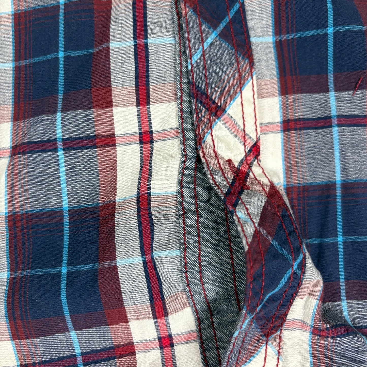 Buffalo David Bitton Shirt Large Red Blue Plaid Short Sleeve Western Pearl Snap