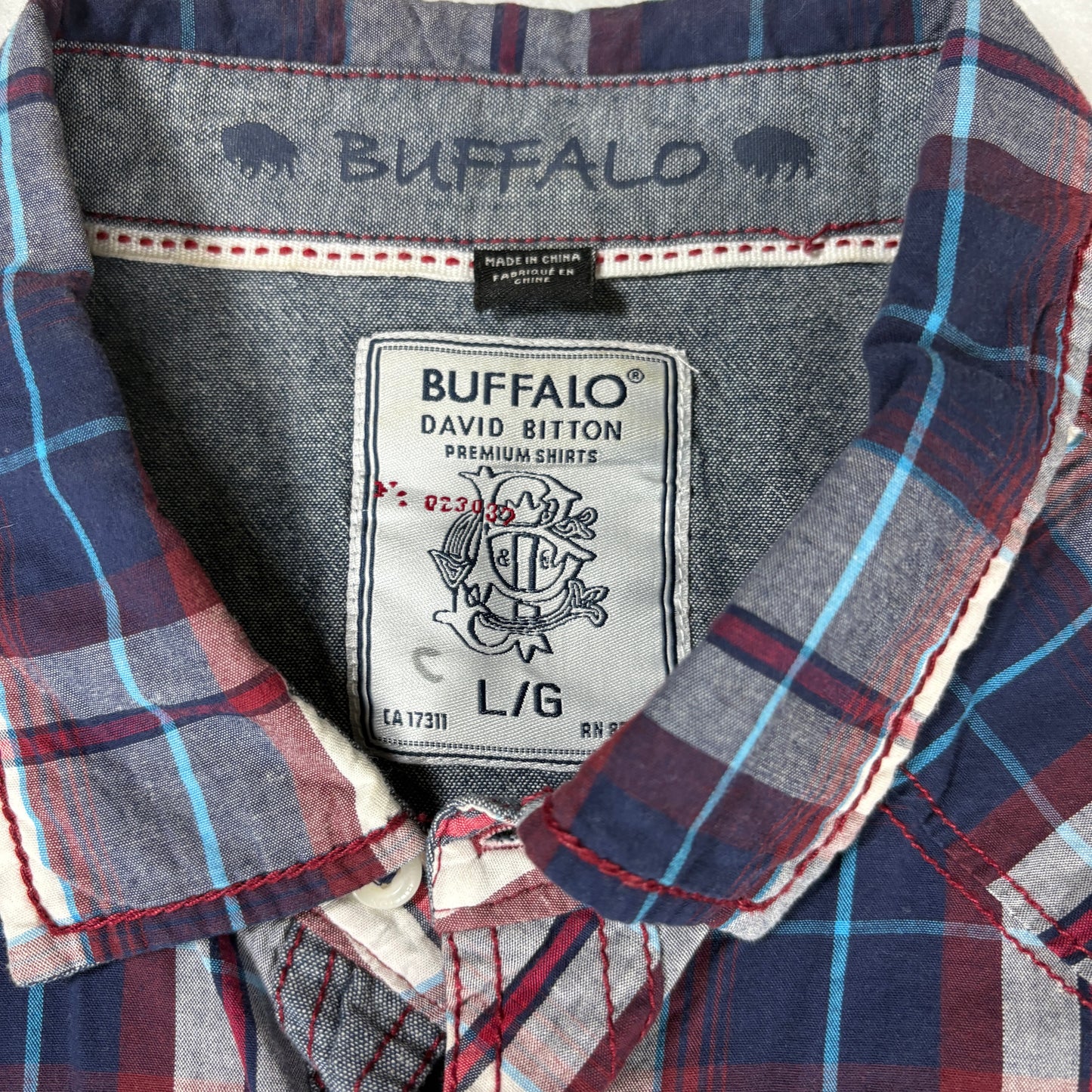 Buffalo David Bitton Shirt Large Red Blue Plaid Short Sleeve Western Pearl Snap
