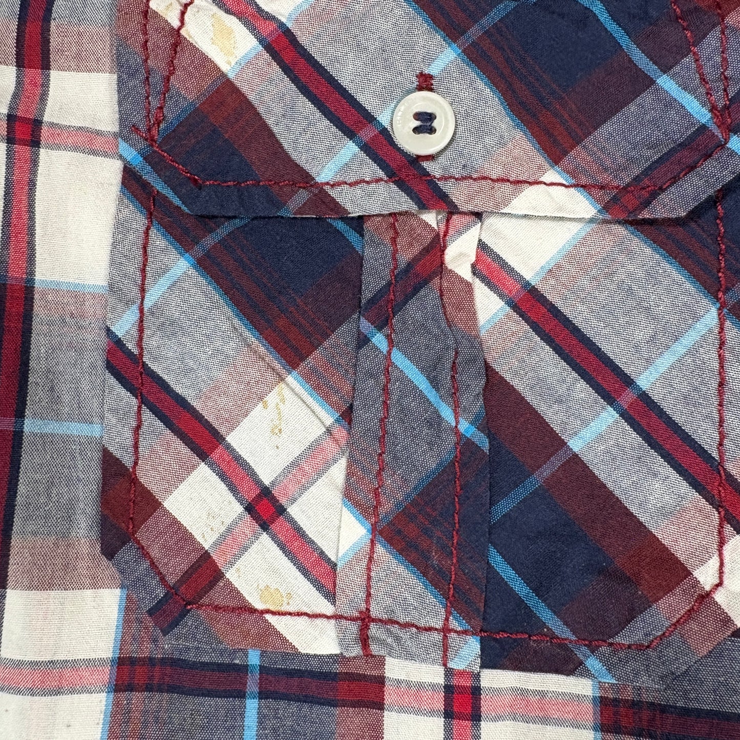 Buffalo David Bitton Shirt Large Red Blue Plaid Short Sleeve Western Pearl Snap