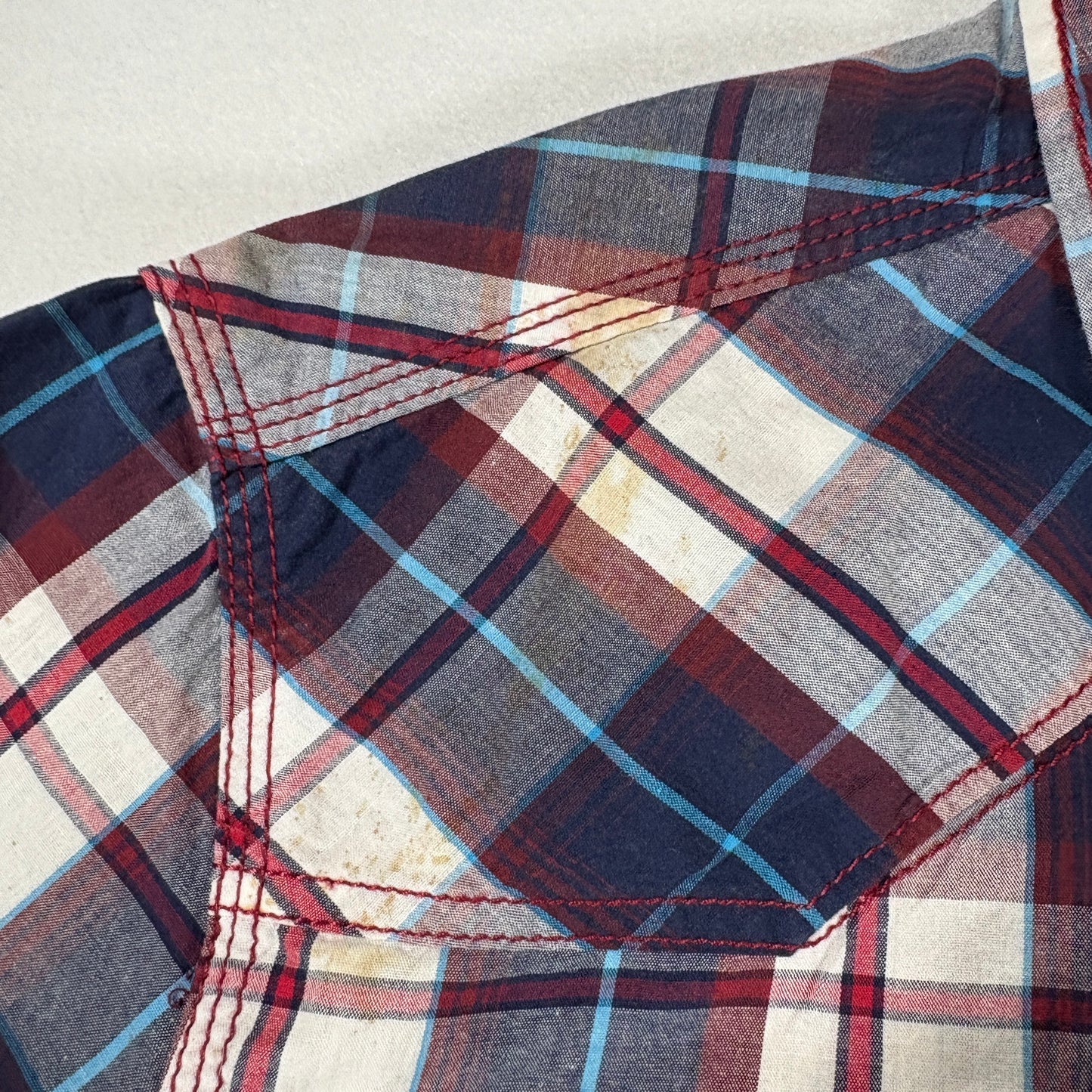 Buffalo David Bitton Shirt Large Red Blue Plaid Short Sleeve Western Pearl Snap