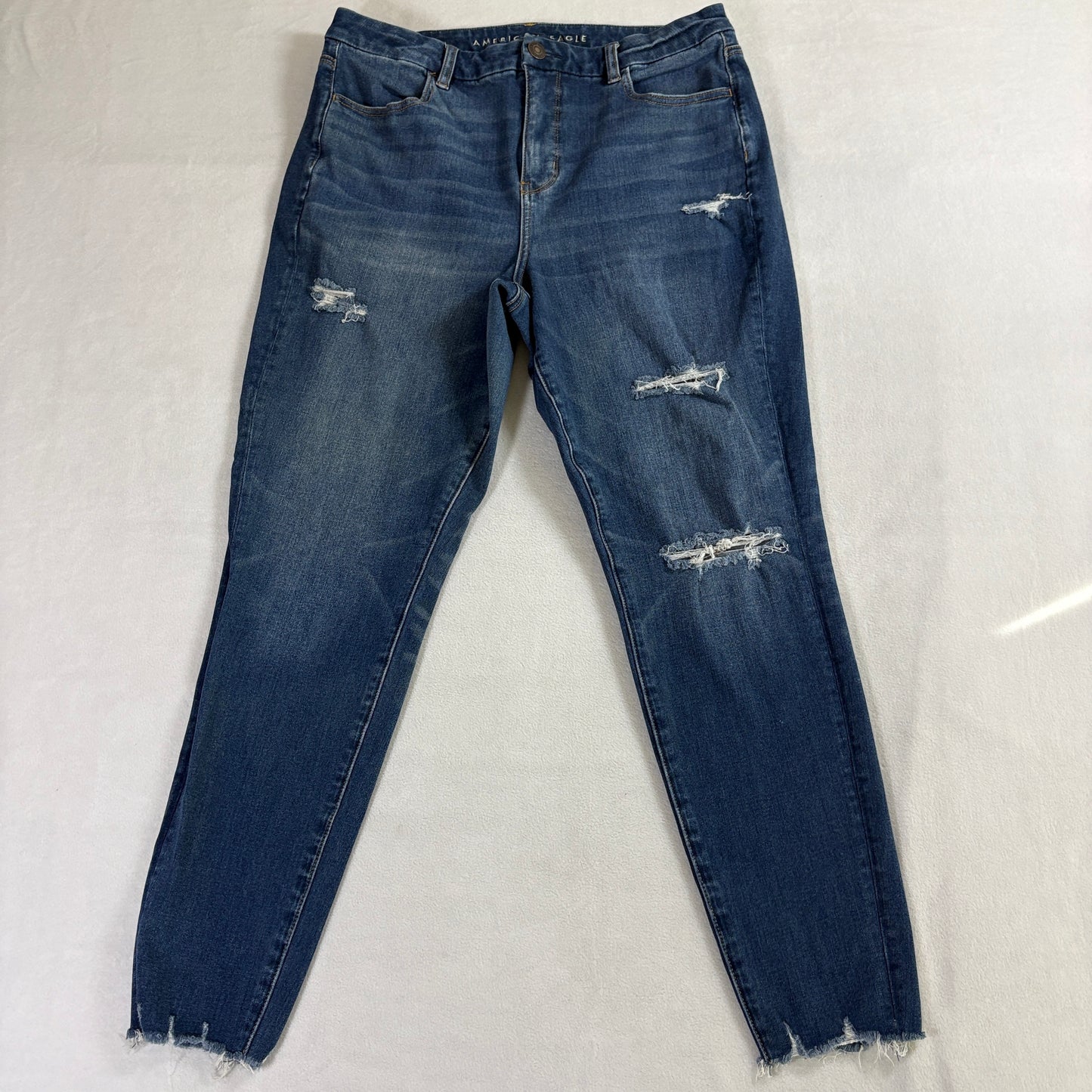 American Eagle Dream Jean Womens 14 Distressed Skinny Stretch Denim Raw Hem