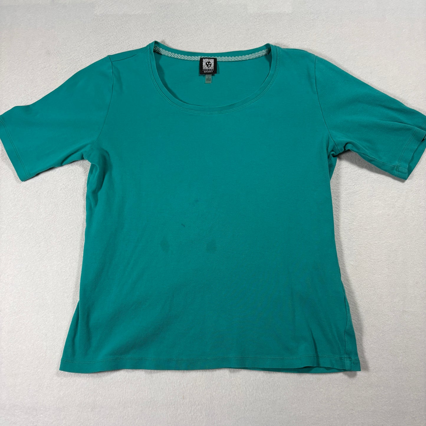 Anne Klein Sport Teal T Shirt Womens Large Scoop Neck Casual Basic Tee