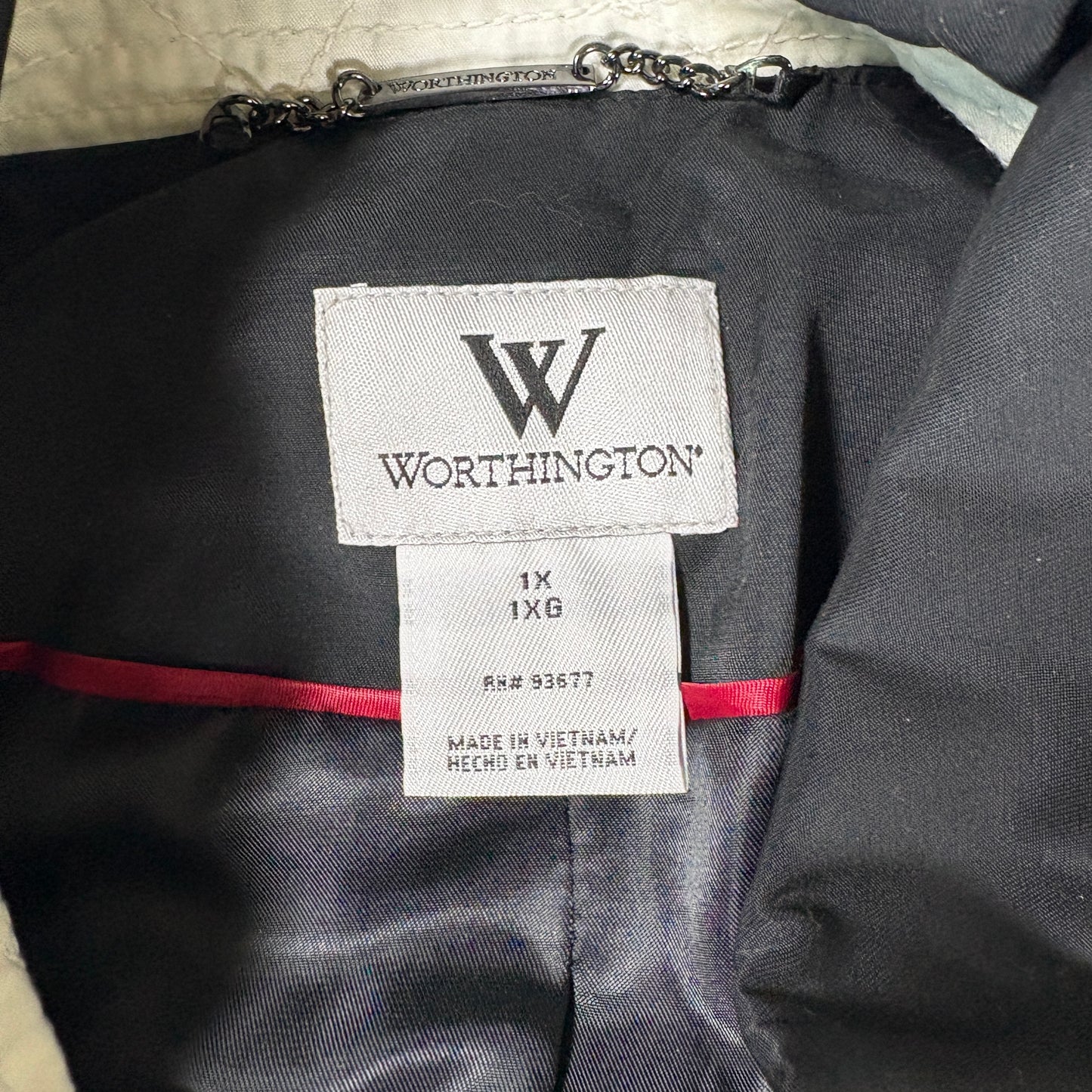 Worthington Trench Coat Women 1X Black White Trim Belted Double Breasted NWT
