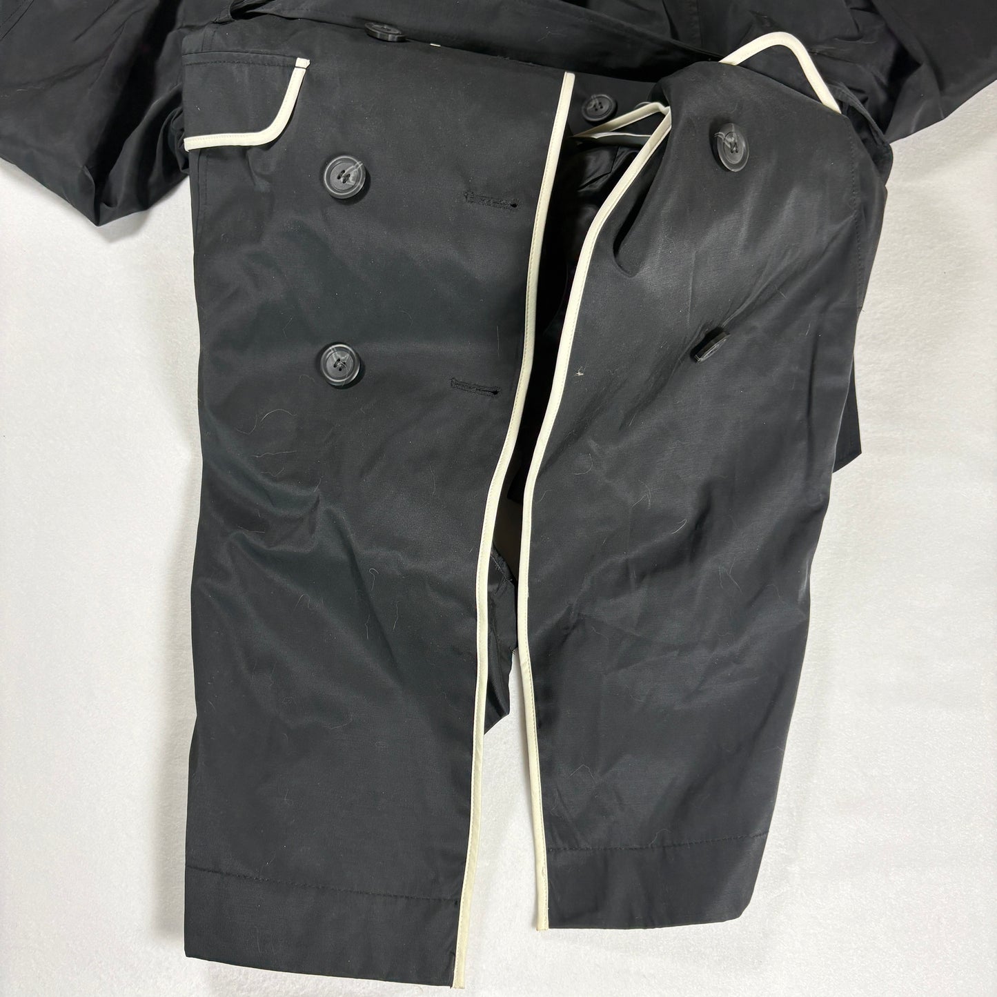 Worthington Trench Coat Women 1X Black White Trim Belted Double Breasted NWT