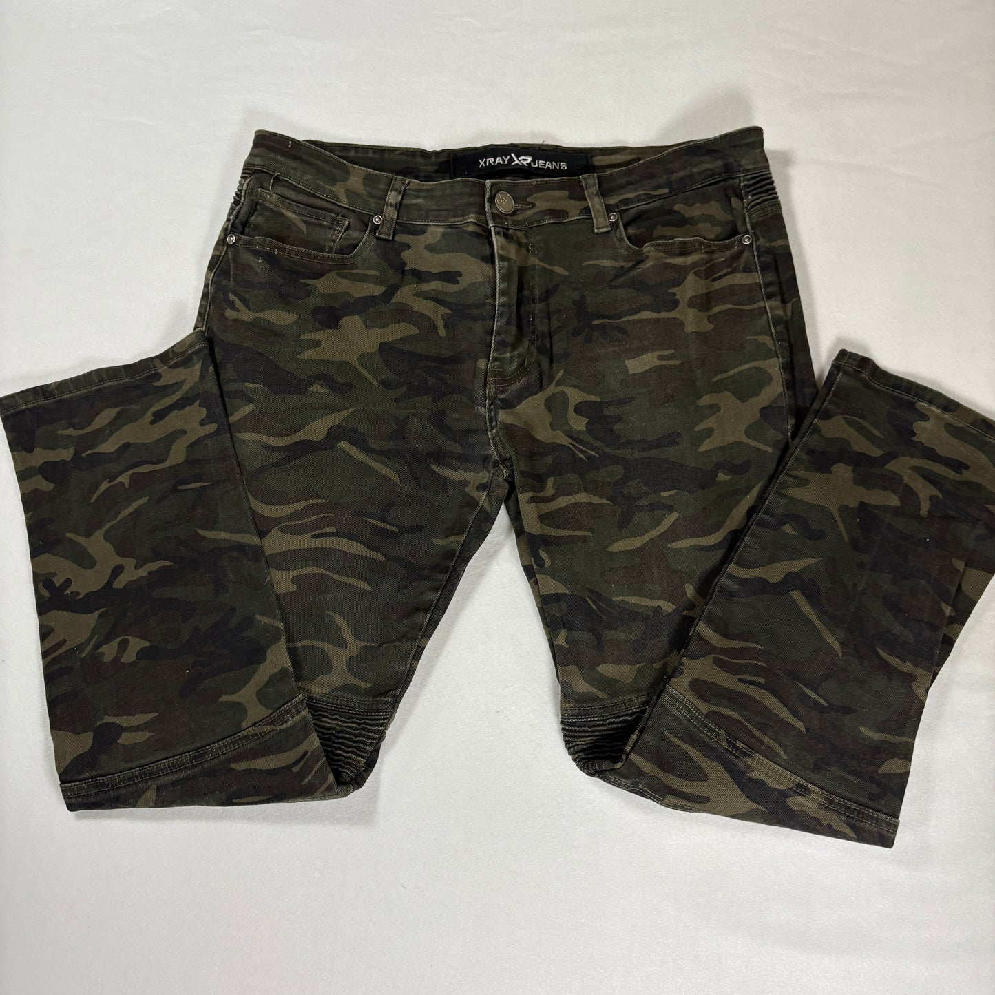 Xray Jeans 36x30 Camo Green Slim Fit Moto Biker Pants Stretch Camouflage Denim