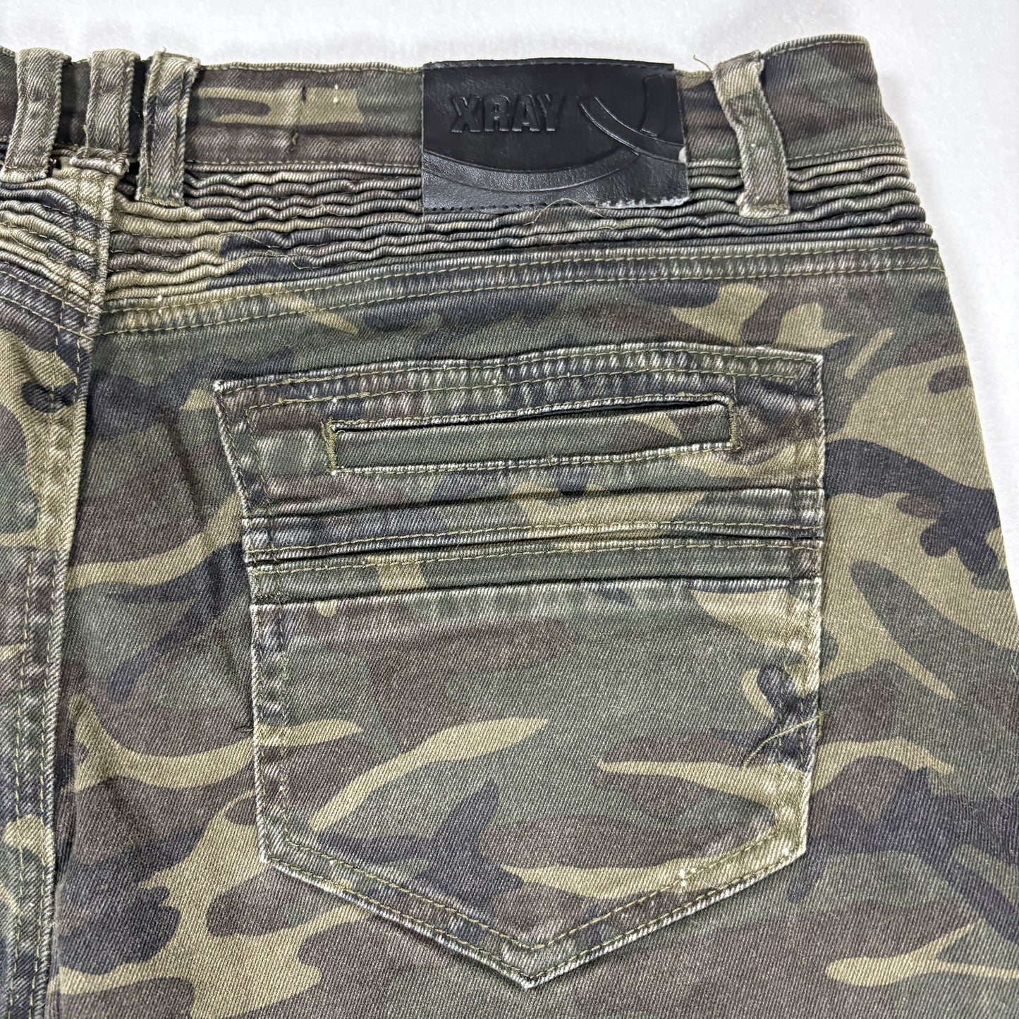 Xray Jeans 36x30 Camo Green Slim Fit Moto Biker Pants Stretch Camouflage Denim