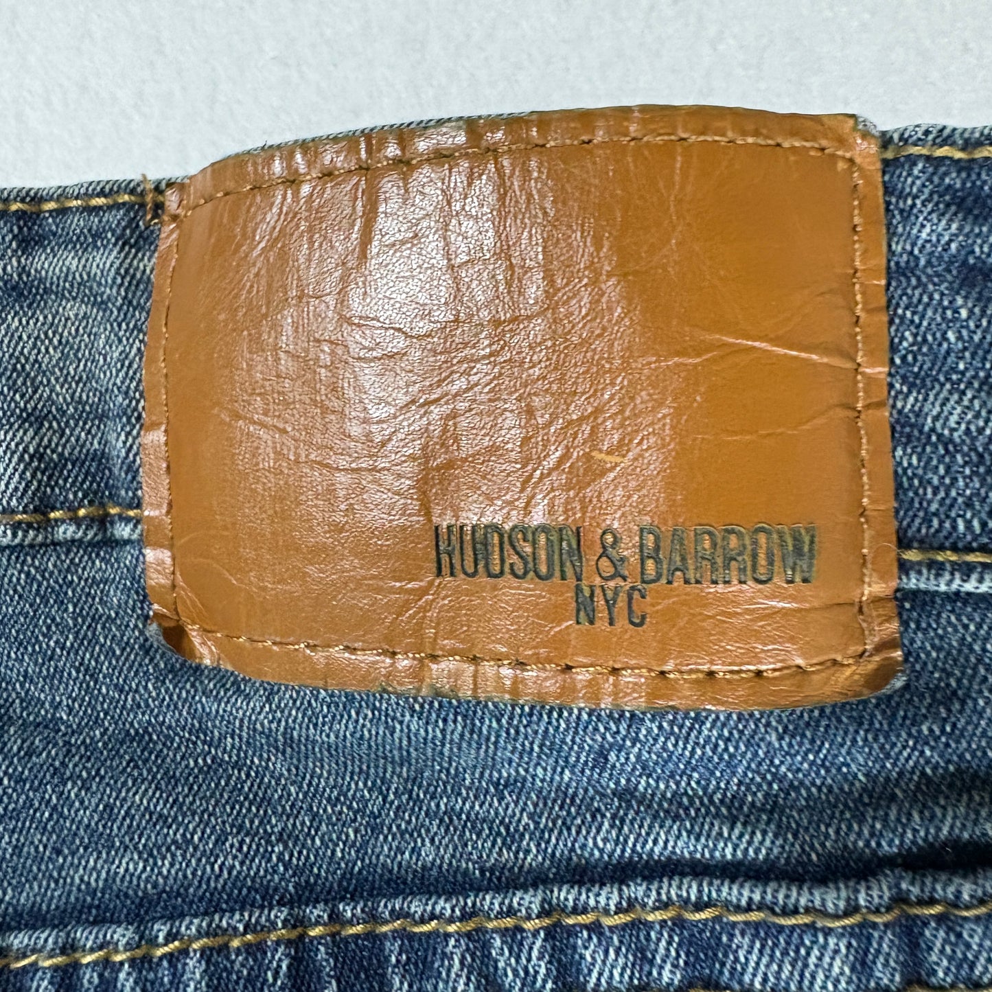 Hudson & Barrow Jeans Men 36 Blue Distressed Straight Fit Denim Faded Wash NYC