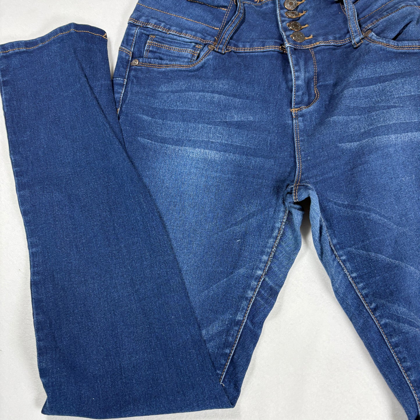 Bamboo Jeans Women 13/14 Blue High Rise Skinny Denim Pants Button Fly Stretch