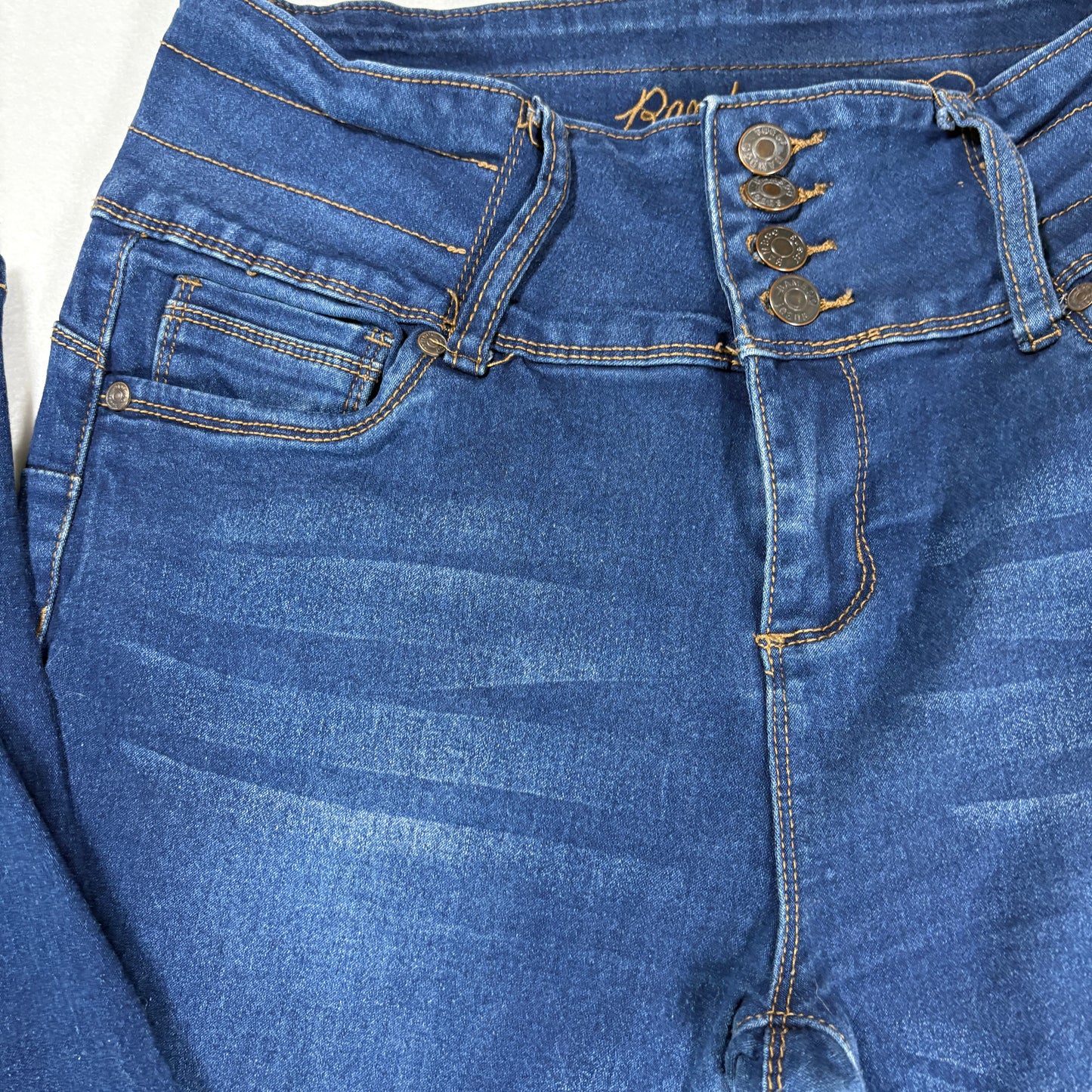 Bamboo Jeans Women 13/14 Blue High Rise Skinny Denim Pants Button Fly Stretch