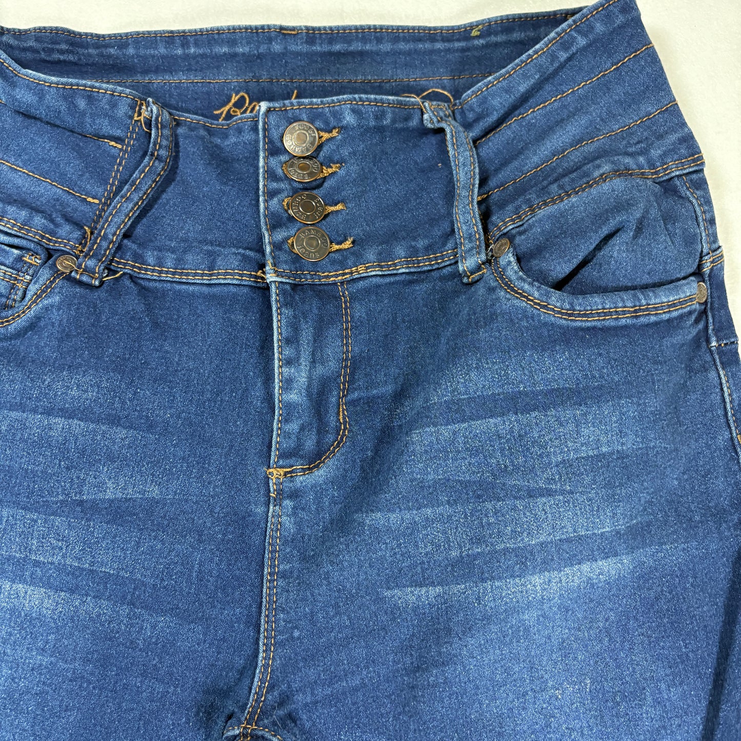 Bamboo Jeans Women 13/14 Blue High Rise Skinny Denim Pants Button Fly Stretch