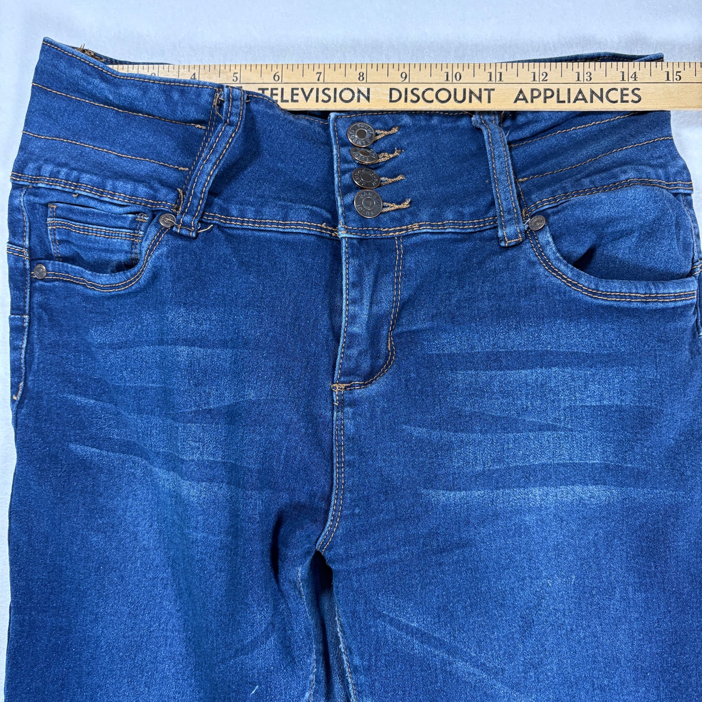 Bamboo Jeans Women 13/14 Blue High Rise Skinny Denim Pants Button Fly Stretch