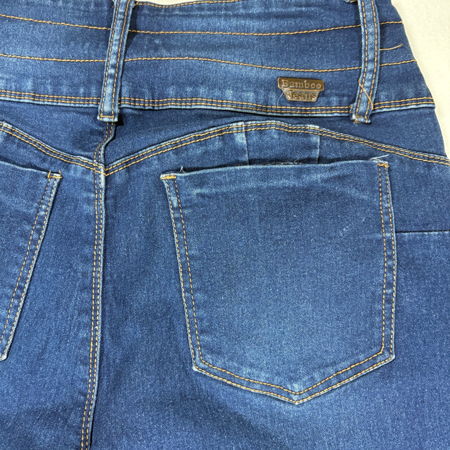 Bamboo Jeans Women 13/14 Blue High Rise Skinny Denim Pants Button Fly Stretch