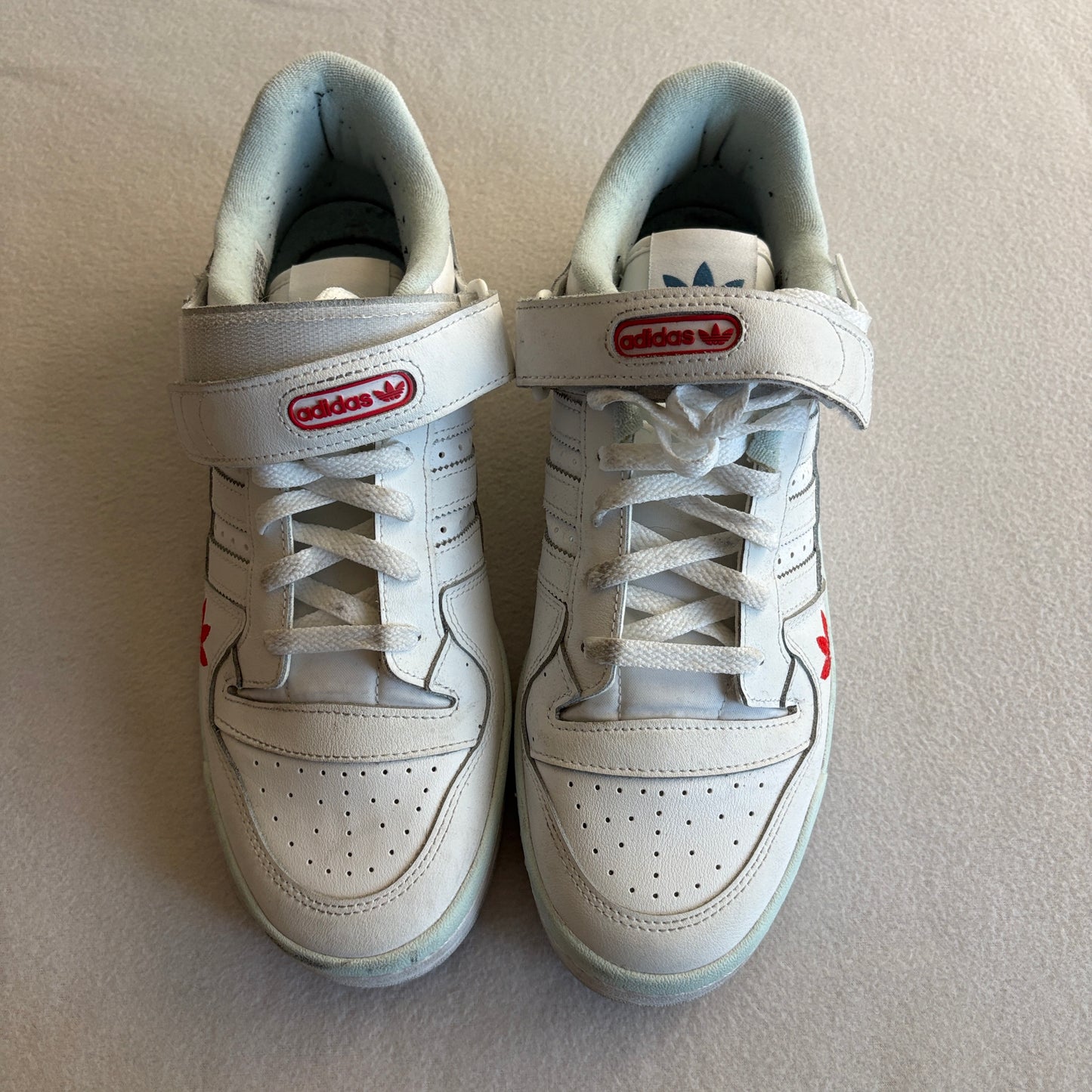 Adidas Forum Low White Red Mens 11.5 Leather Strap Sneakers Streetwear Shoes