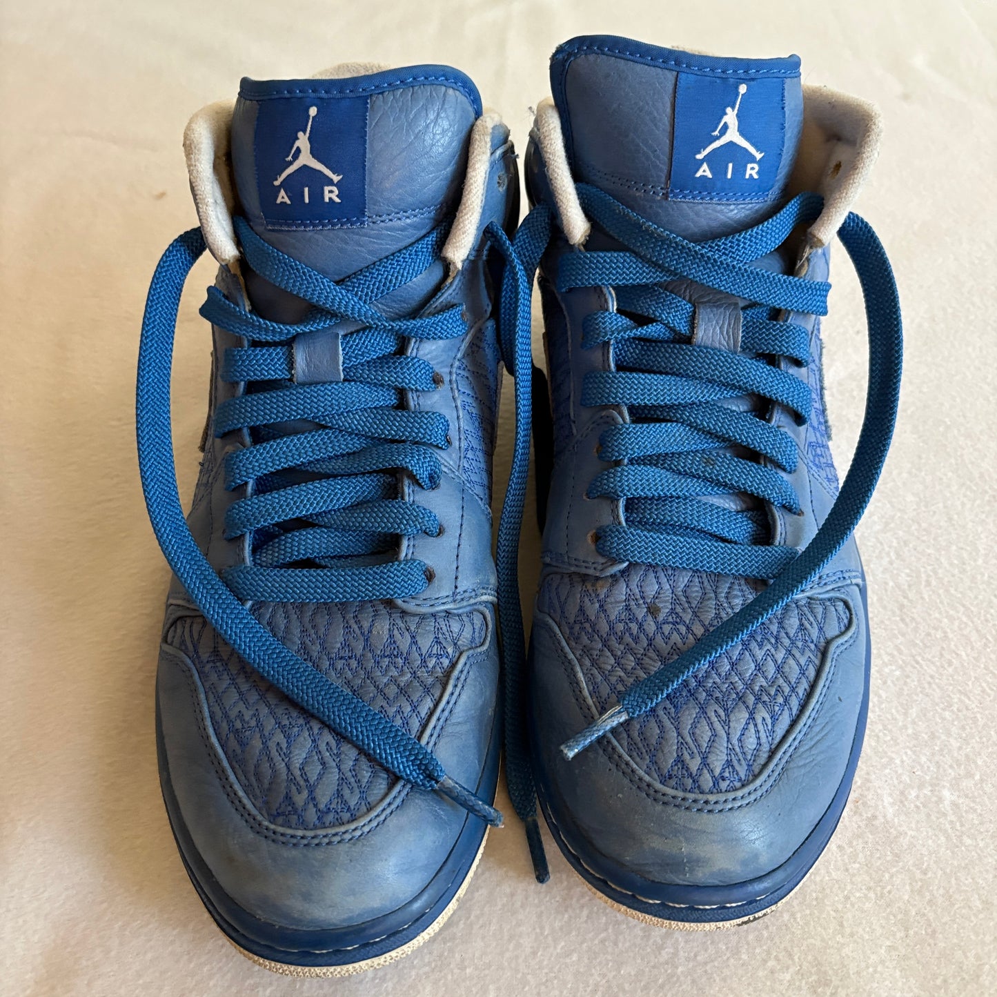 Nike Air Jordan 1 Mid Blue Mens 12 Leather High Top Basketball Sneakers 375173