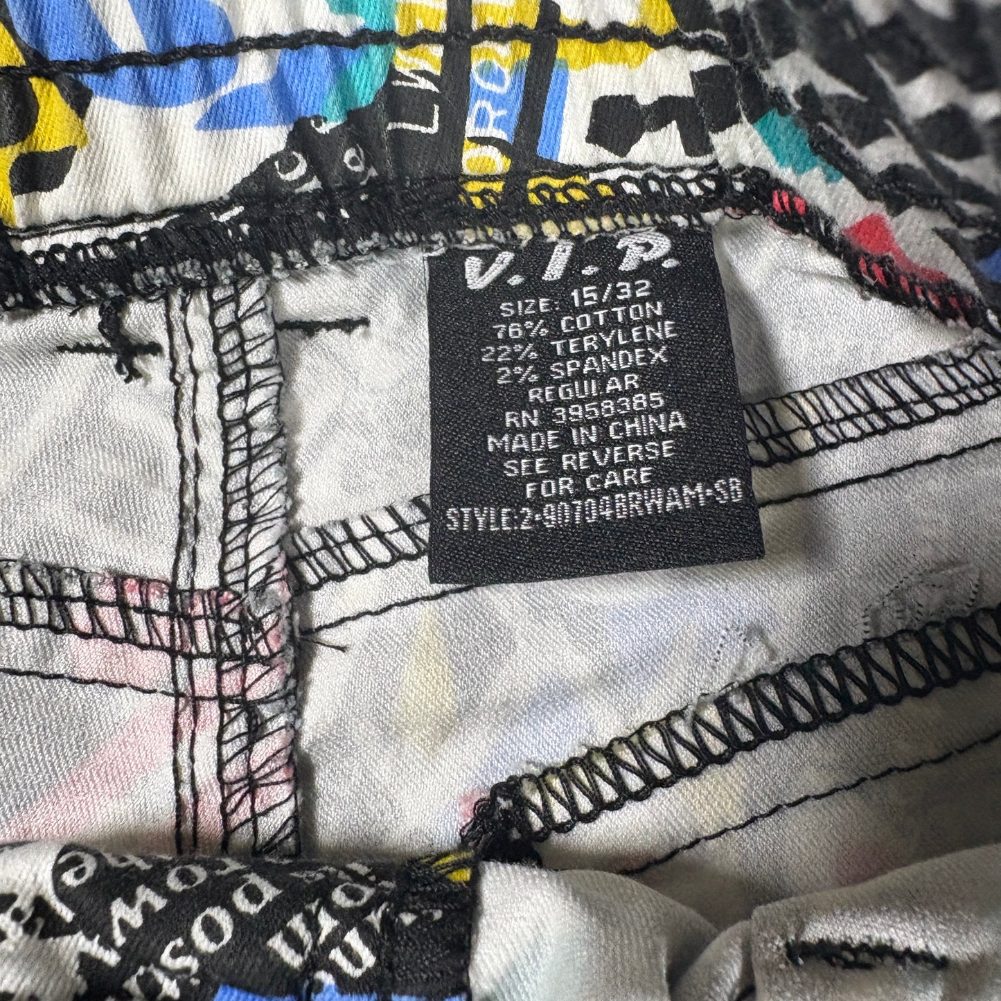 VIP Pants Graffiti Print Joggers Streetwear Black Multi Color Size 15/32