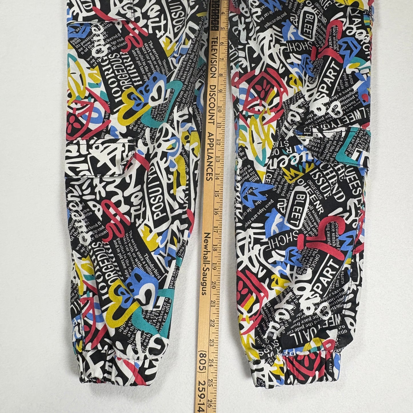 VIP Pants Graffiti Print Joggers Streetwear Black Multi Color Size 15/32