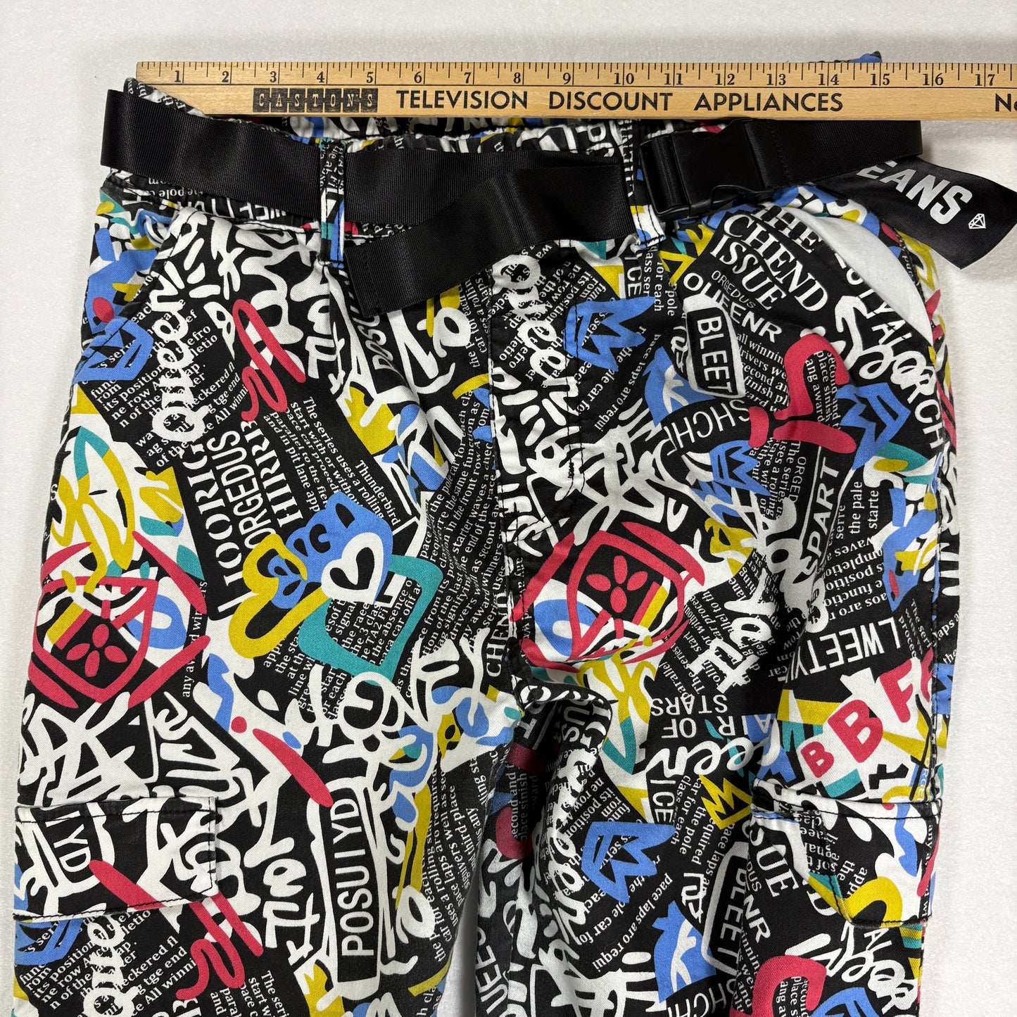 VIP Pants Graffiti Print Joggers Streetwear Black Multi Color Size 15/32