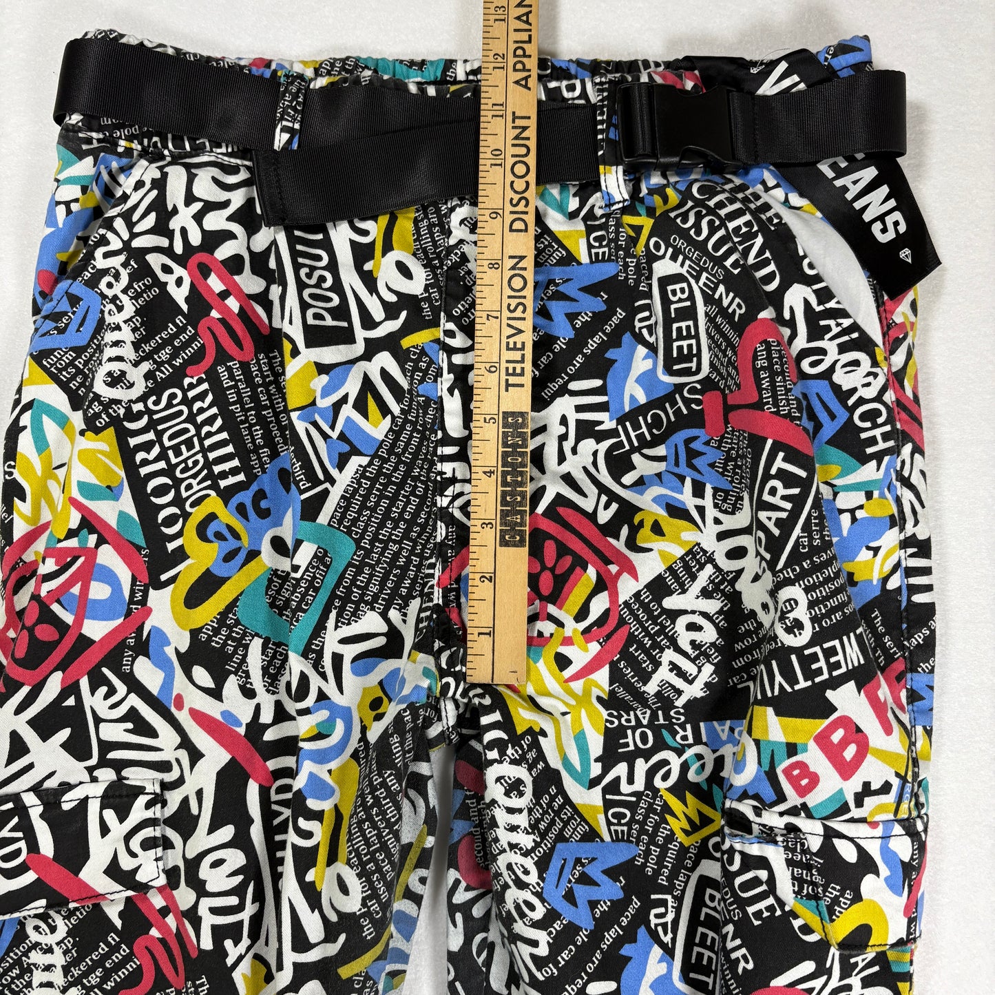 VIP Pants Graffiti Print Joggers Streetwear Black Multi Color Size 15/32
