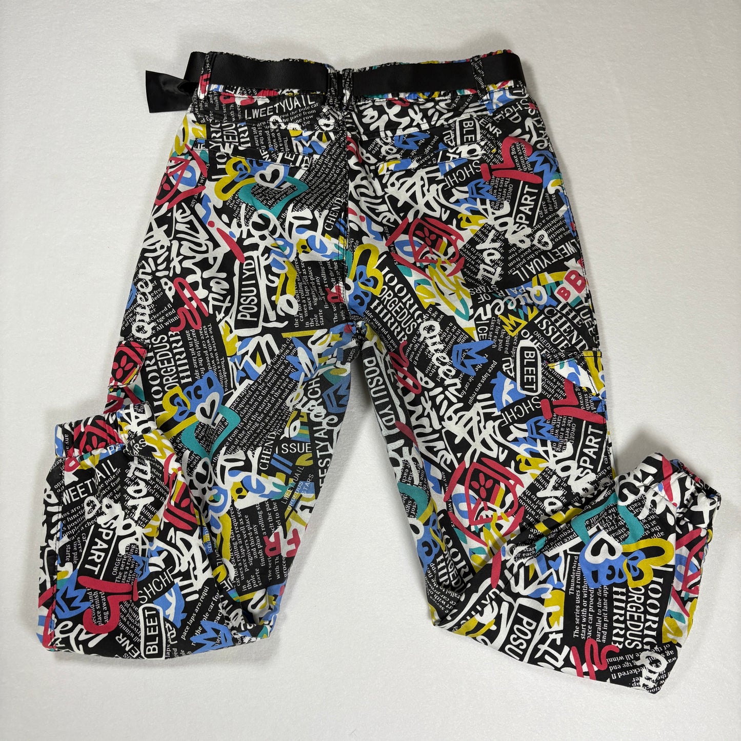 VIP Pants Graffiti Print Joggers Streetwear Black Multi Color Size 15/32