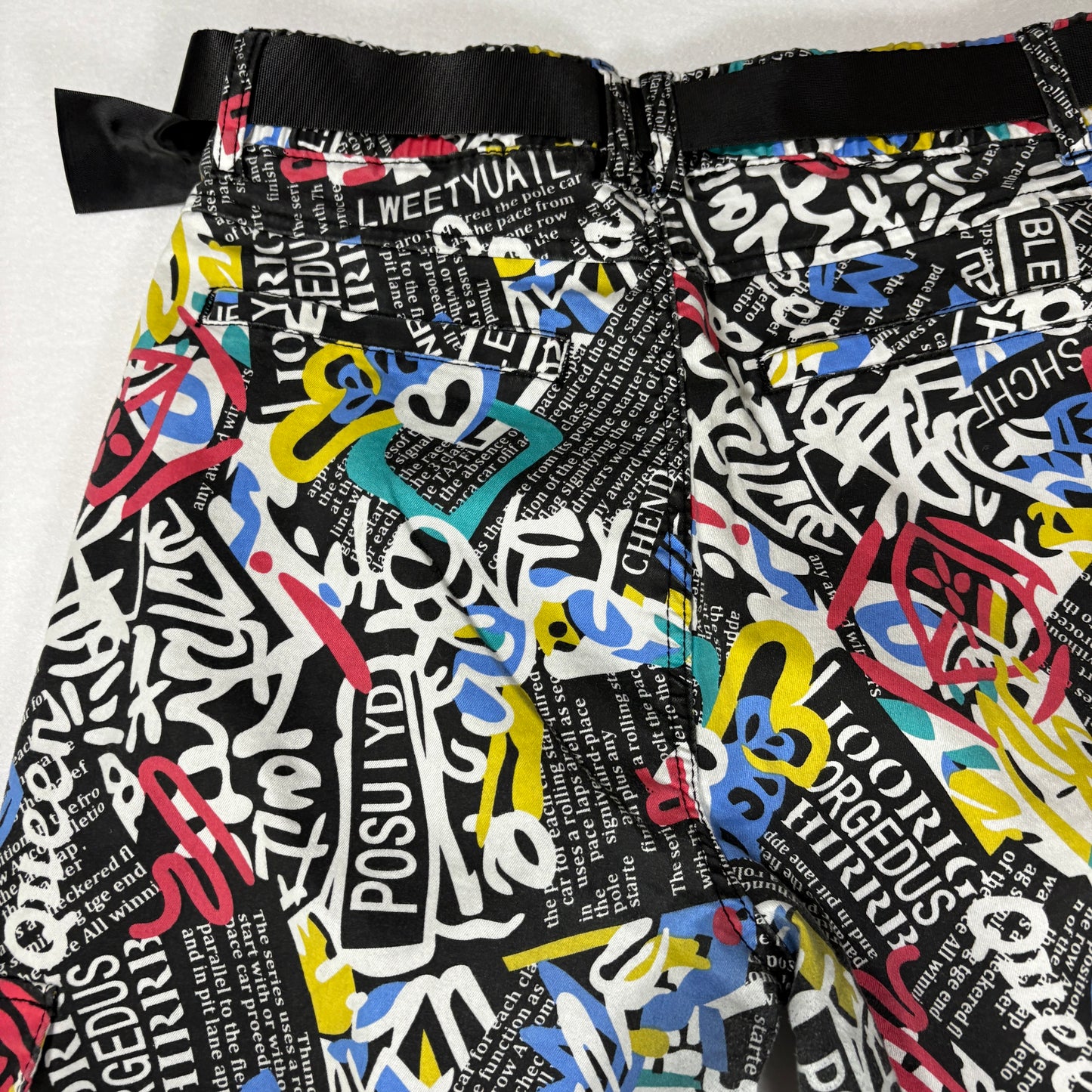 VIP Pants Graffiti Print Joggers Streetwear Black Multi Color Size 15/32