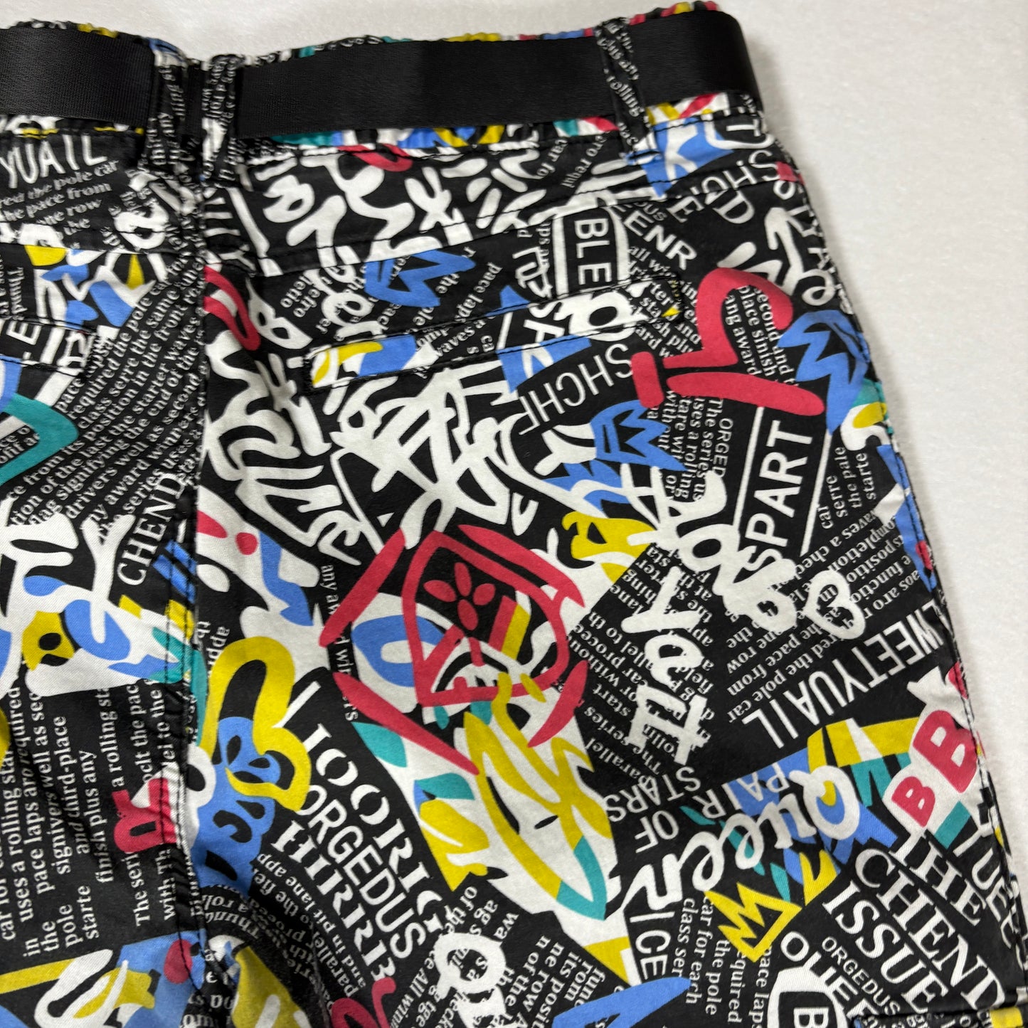 VIP Pants Graffiti Print Joggers Streetwear Black Multi Color Size 15/32