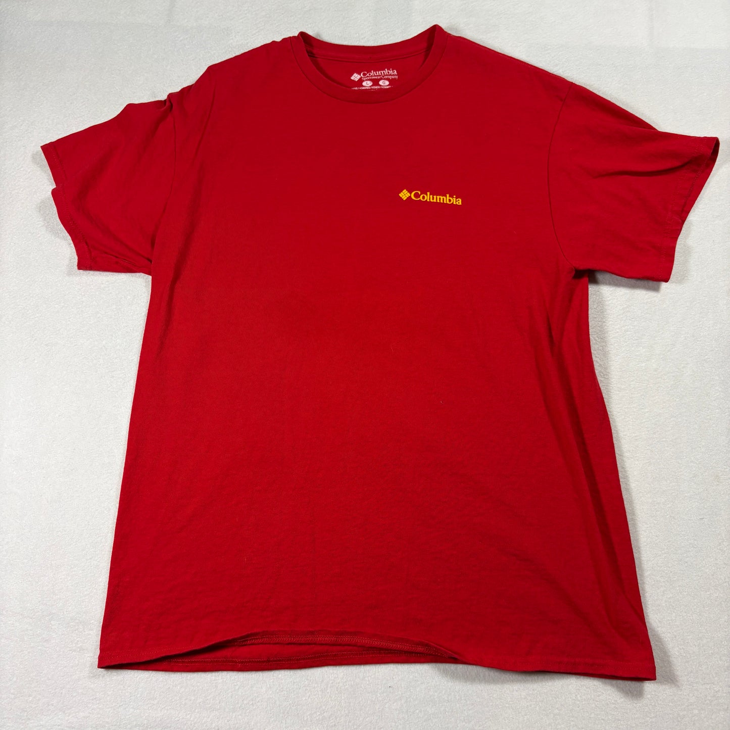 Columbia T Shirt Mens Large Red Hiking Dog Sunset Graphic Outdoor Cotton Tshirt