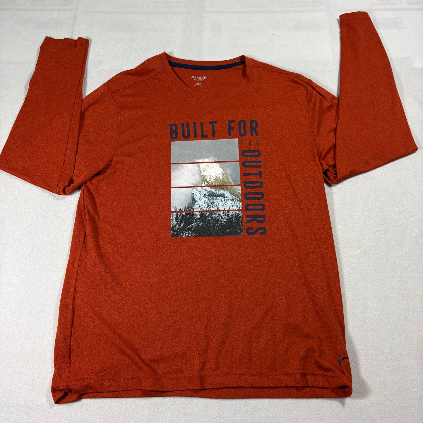 Old Navy Active Shirt Mens Large Rust Orange Built For The Outdoors Graphic Tee