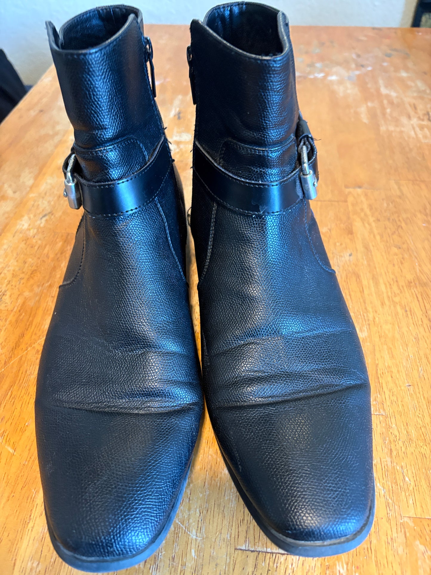 Calvin Klein Lincoln Harness Boots Mens 12 Black Biker Moto Ankle Boots Buckle