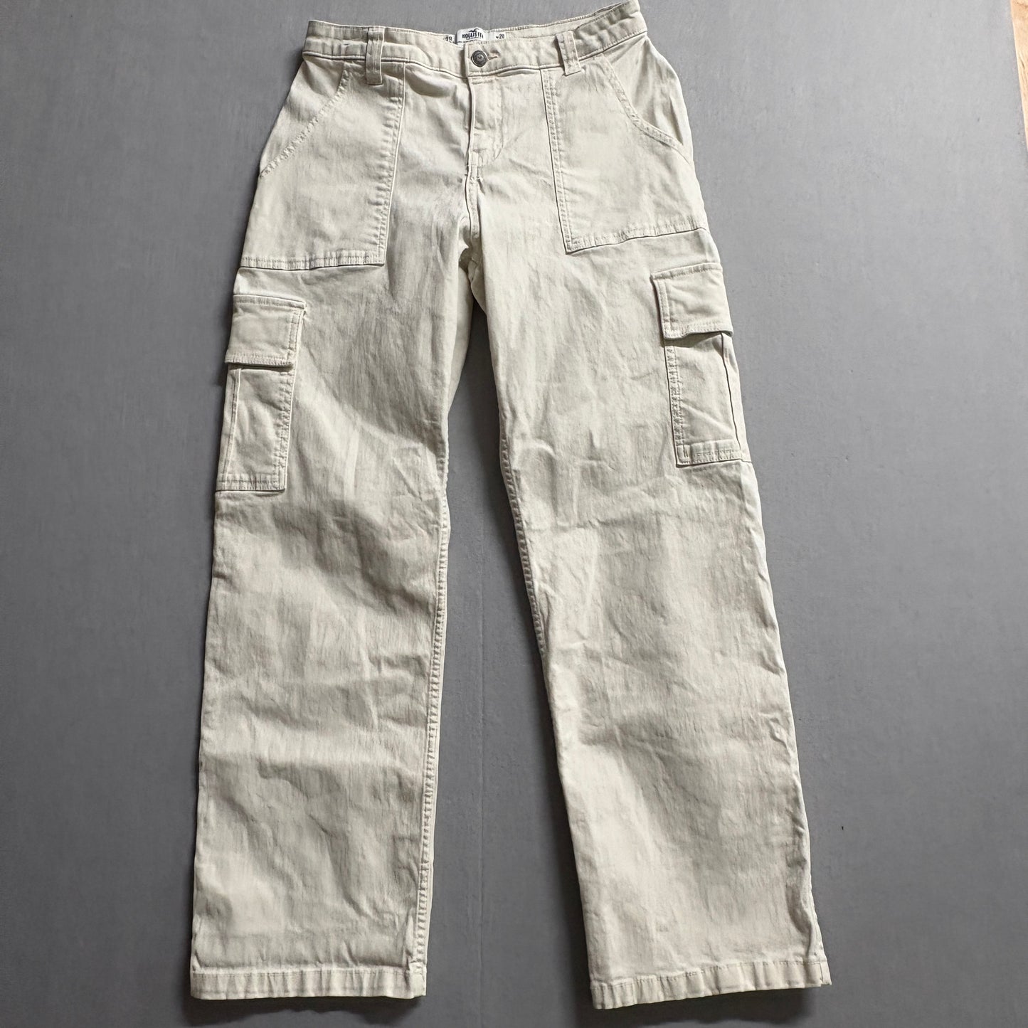Hollister Utility Cargo Dad Pants High Rise Wide Leg Cream W28 Fits Like 28X29