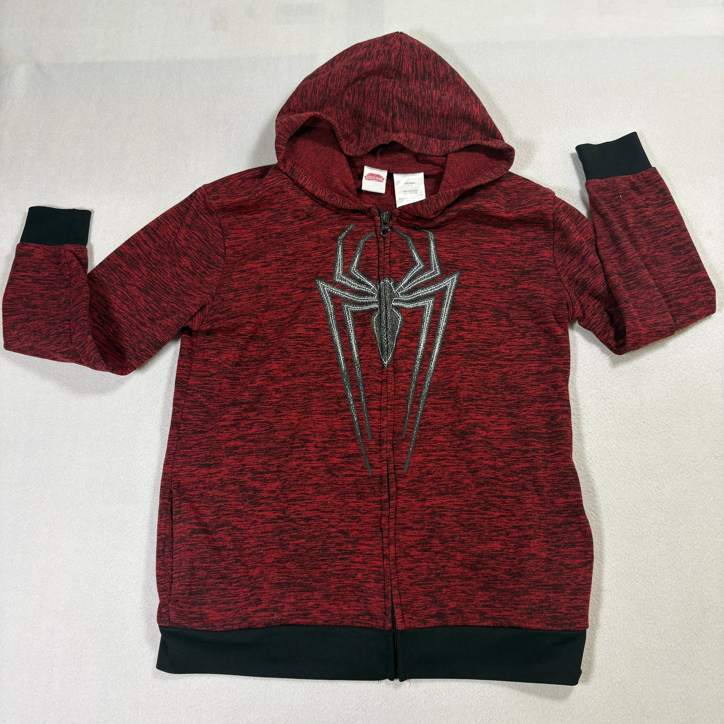 Marvel Spider-Man Hoodie Boys 14/16 Red Black Zip Up Sweatshirt Youth Pullover