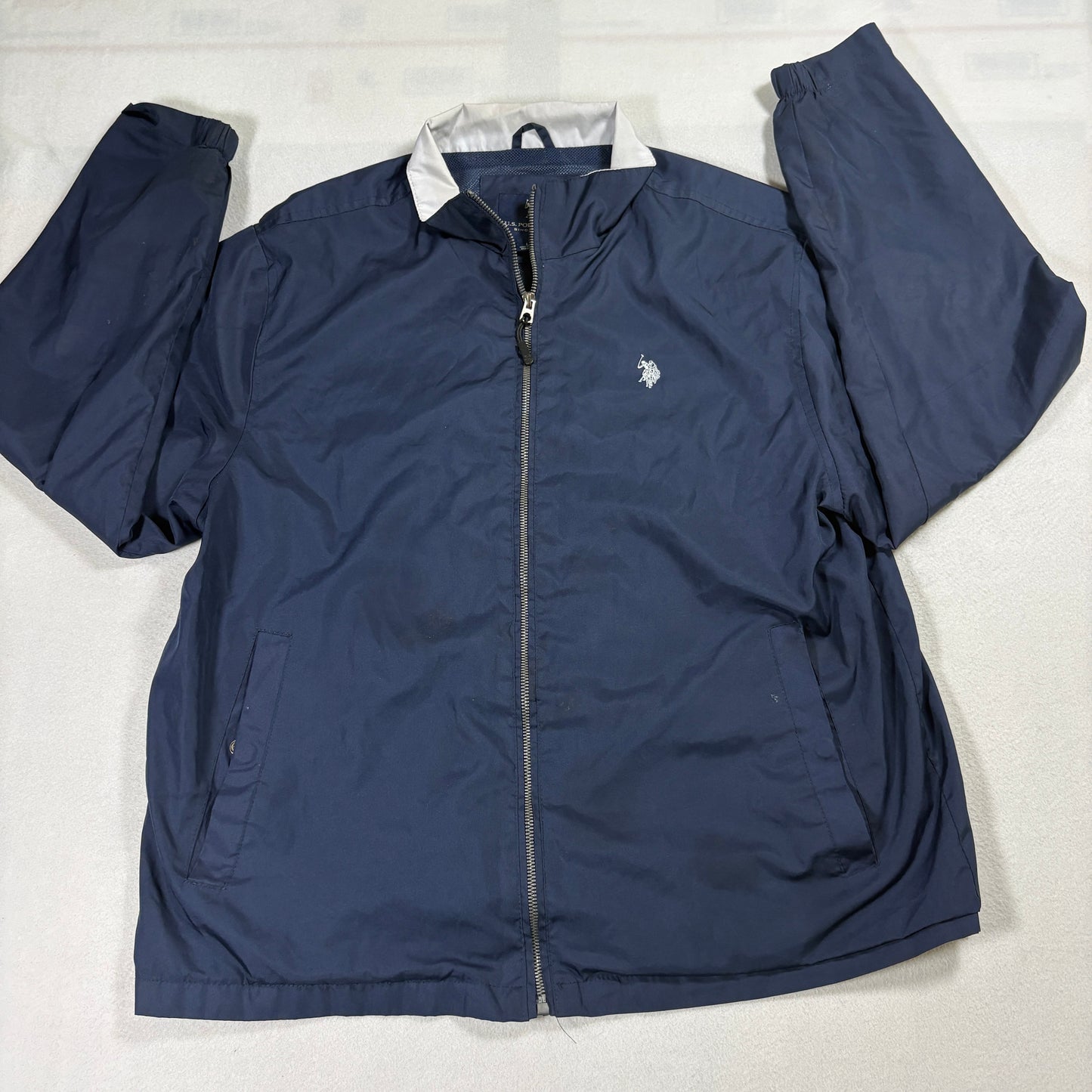 U.S. Polo Assn Jacket Mens Large Navy Blue Zip Up Windbreaker Lightweight Coat