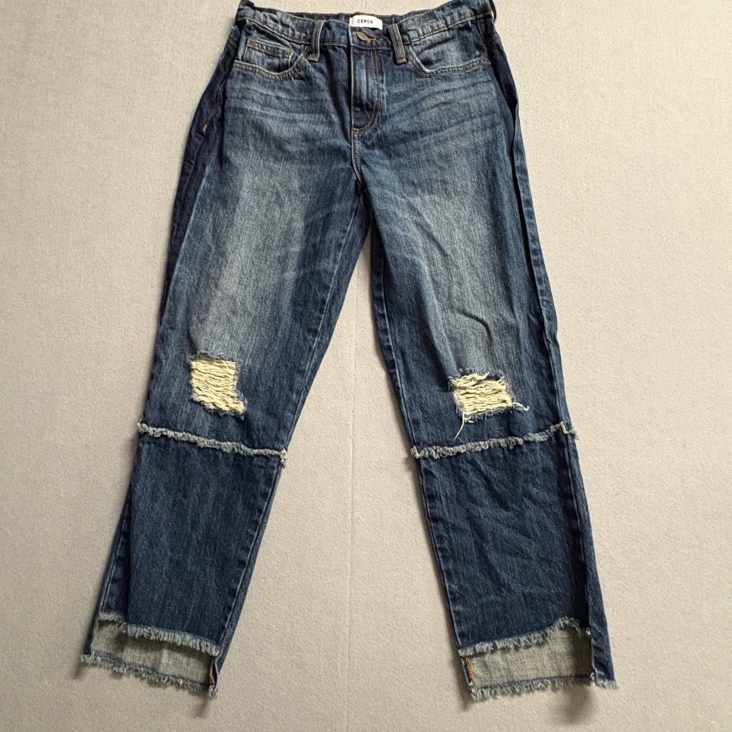 Y2K Distressed Patchwork Dad Jeans CEROS Tag 25 Fits Like 27x26 Raw Hem