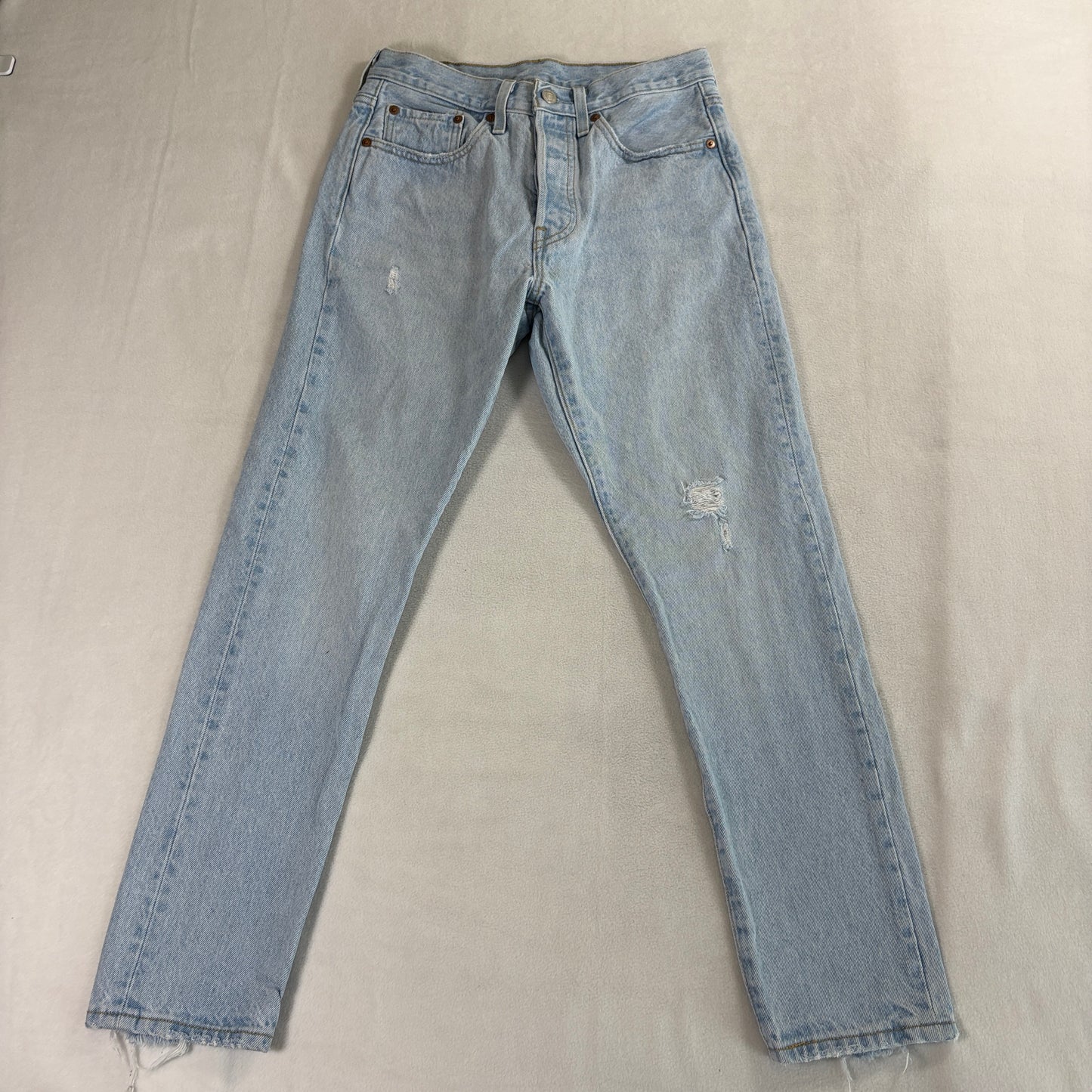 Levi's 501s Women's Jeans W26 L28 Light Wash Distressed Button Fly Denim