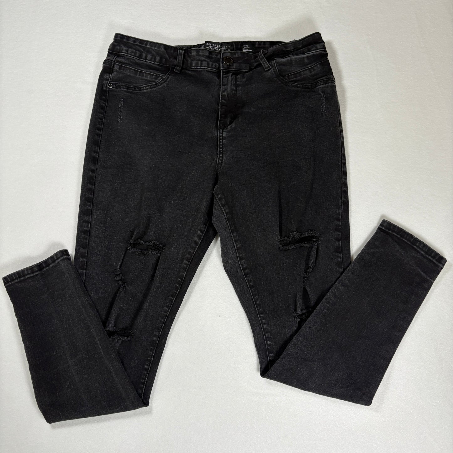 Chico’s Jeans Women’s Harley High Rise Skinny Black Distressed Denim Size 16S