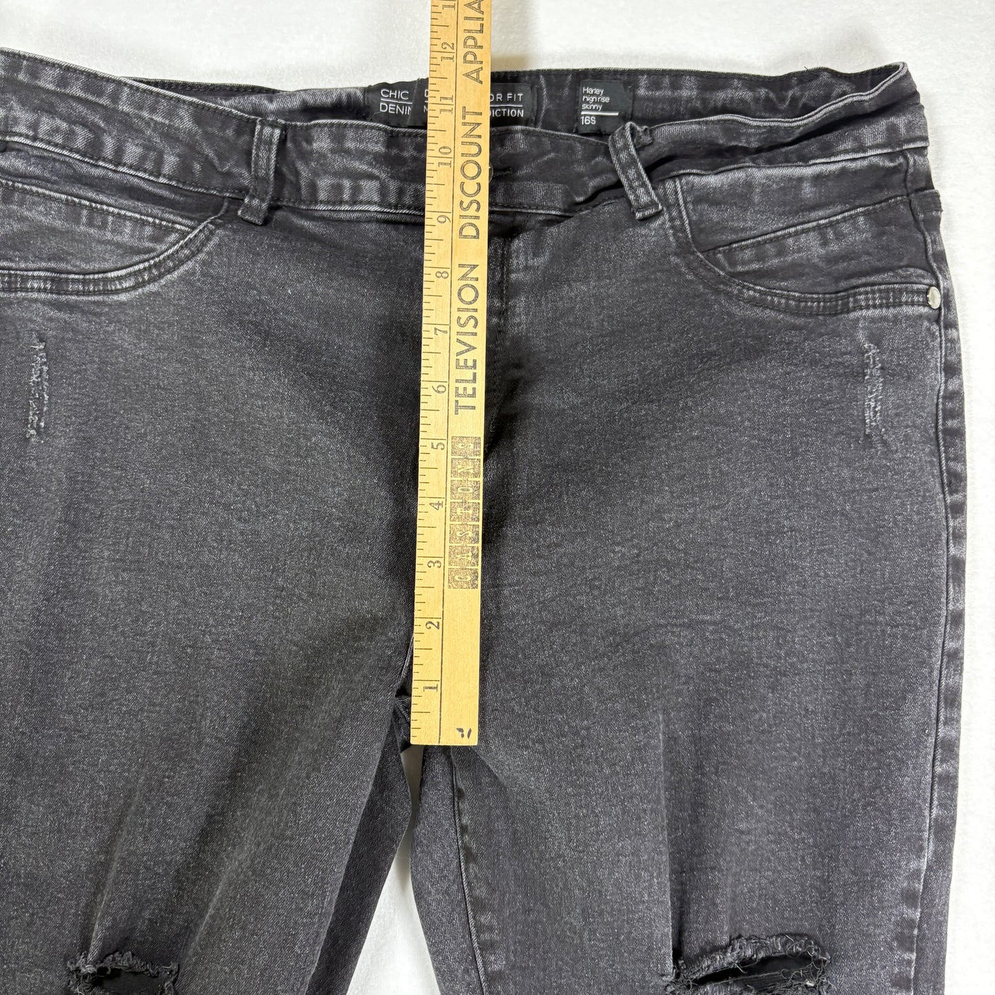 Chico’s Jeans Women’s Harley High Rise Skinny Black Distressed Denim Size 16S